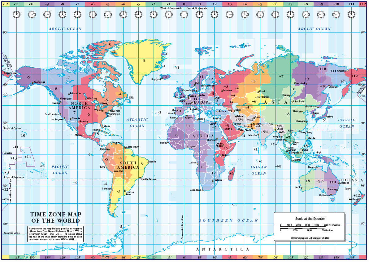 World time zones map North America