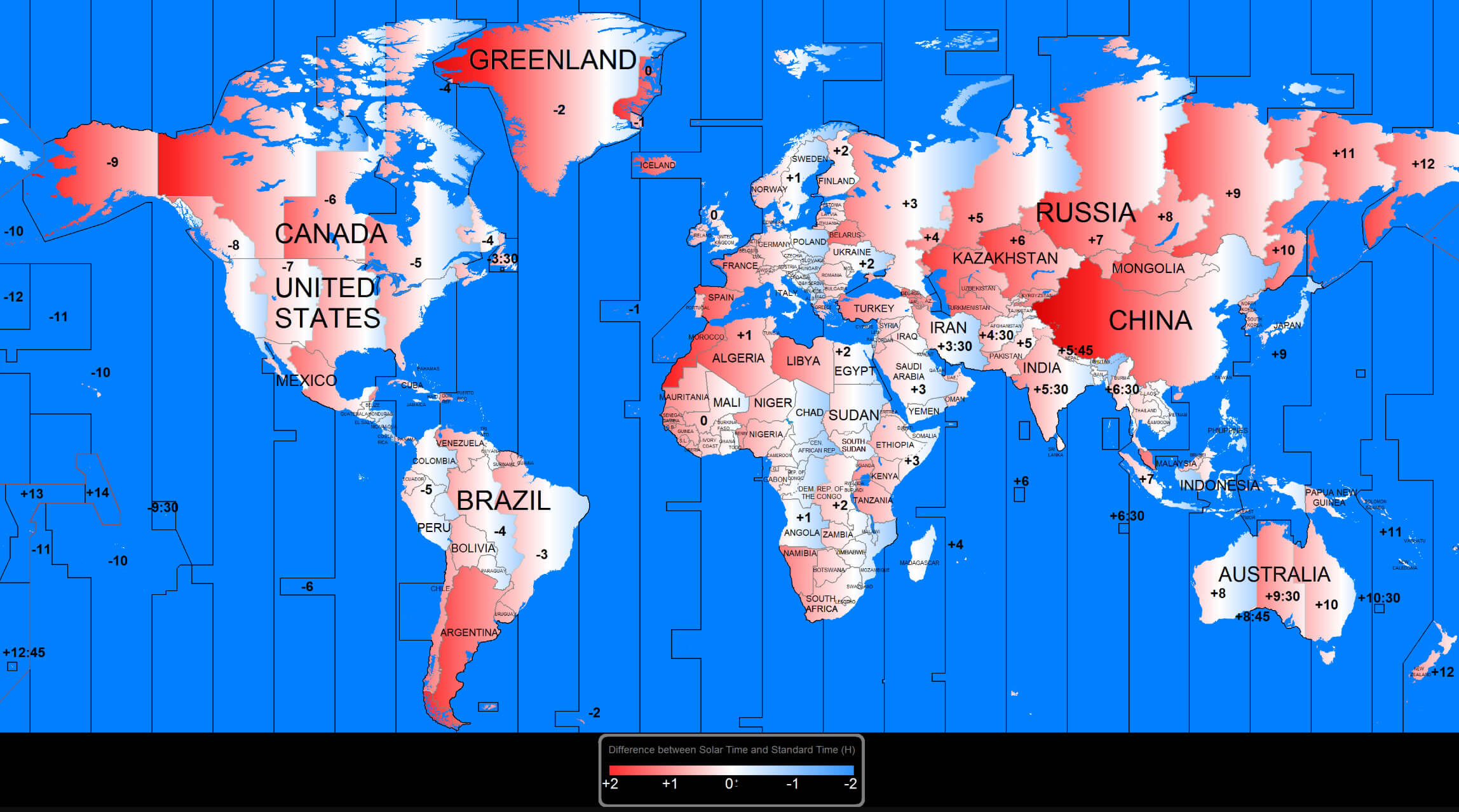 California time zone map and difference on Earth
