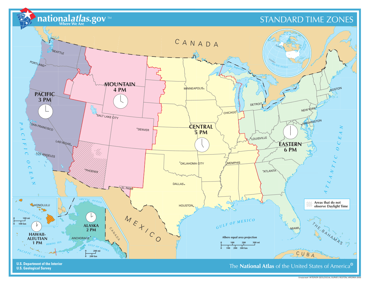 US time zones map with Florida