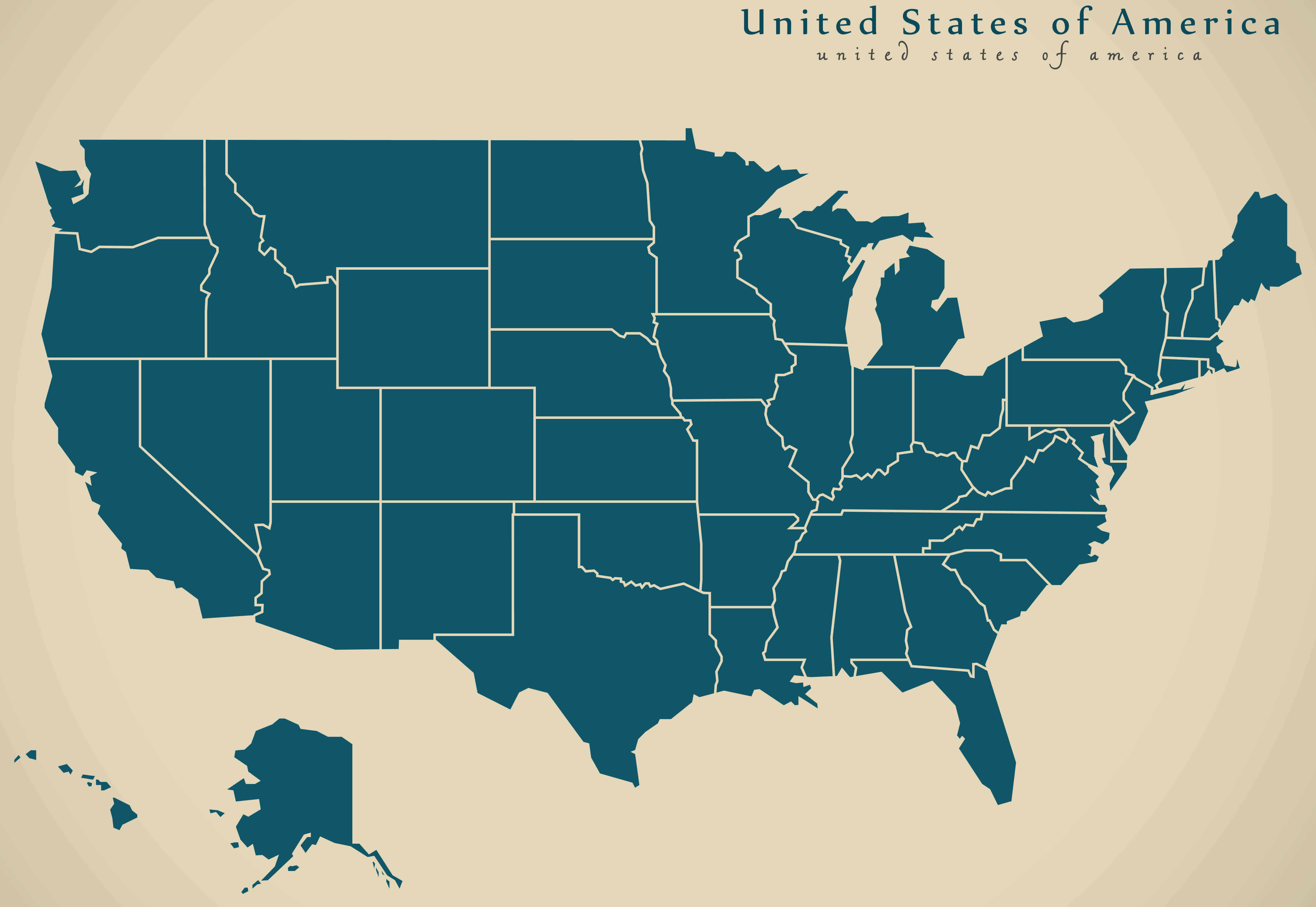 United States of America states blank map with Hawaii and Alaska