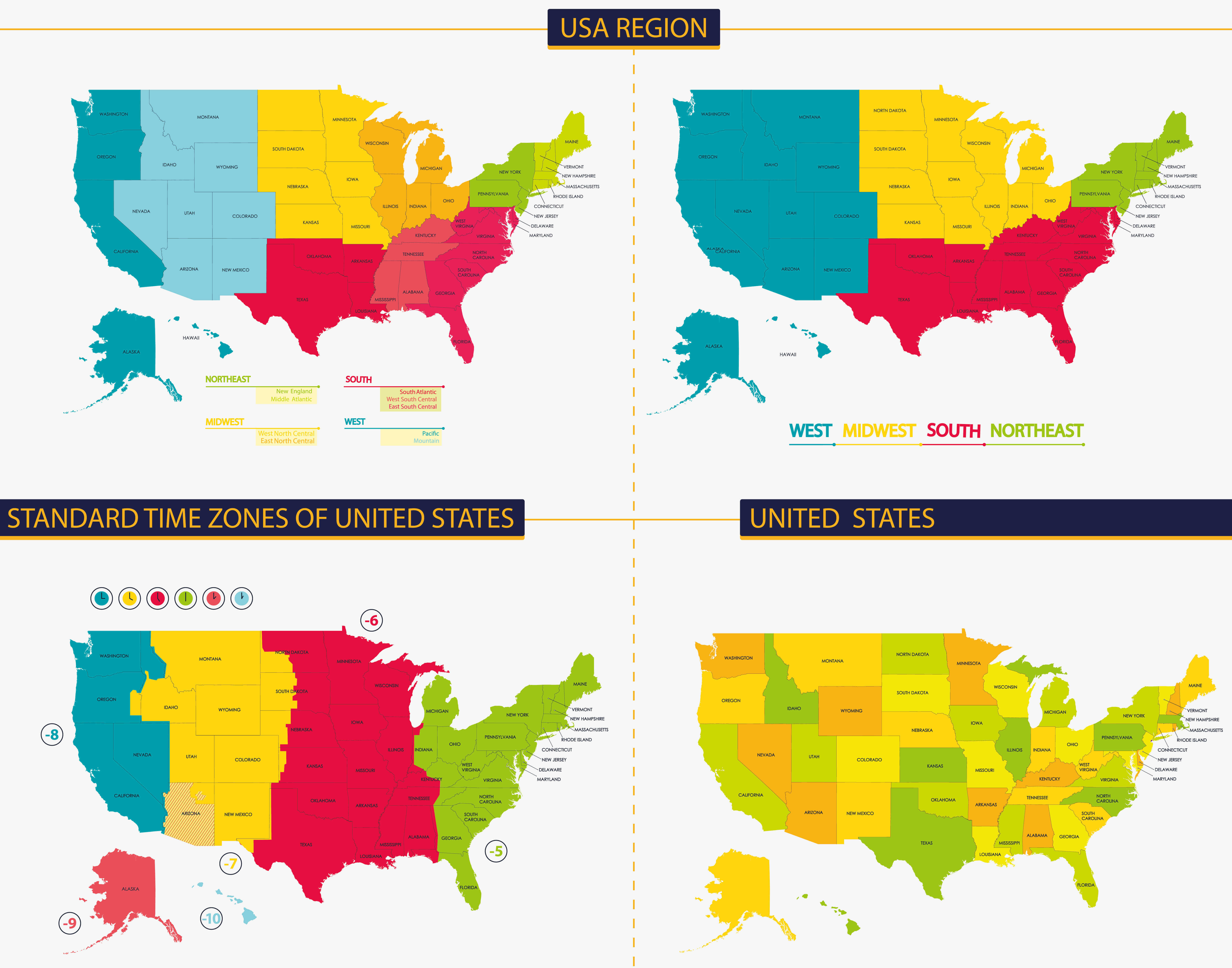 Texas standard time zones map of the United States