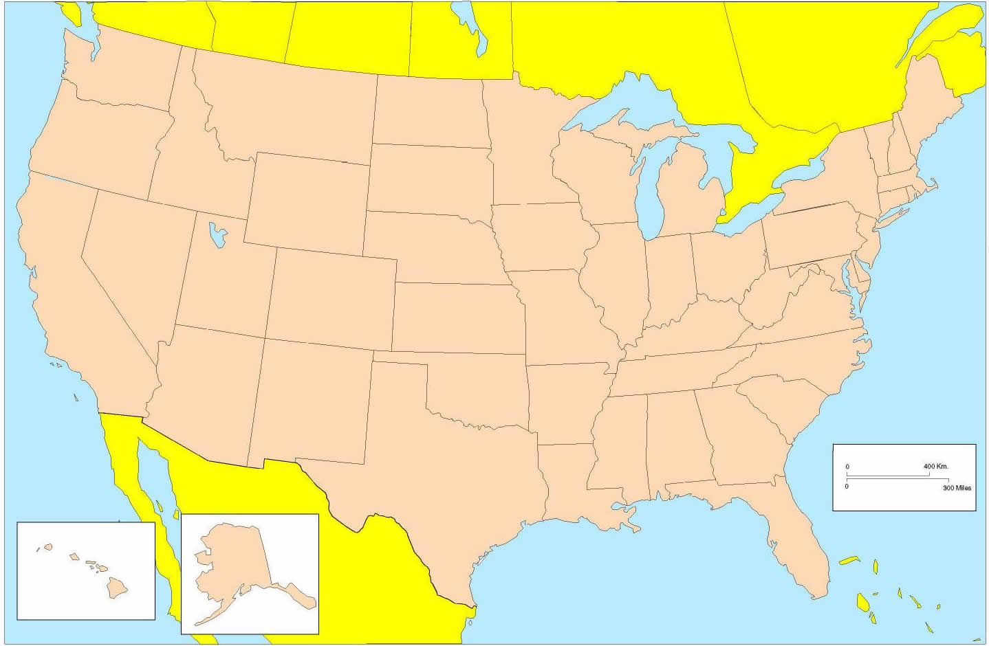 US blank map with Alaska and Hawaii