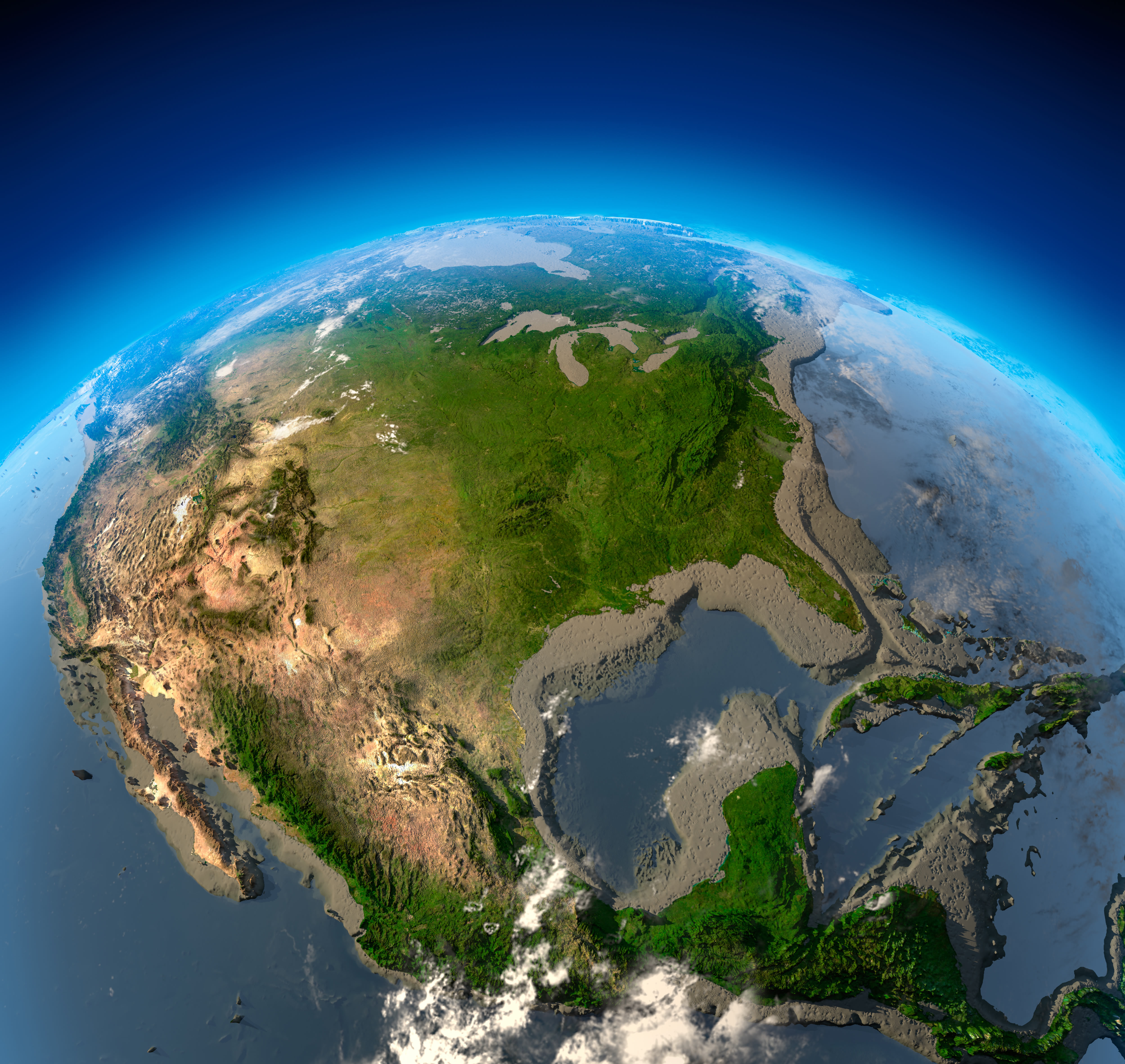 US and North America satellite map with physical feature