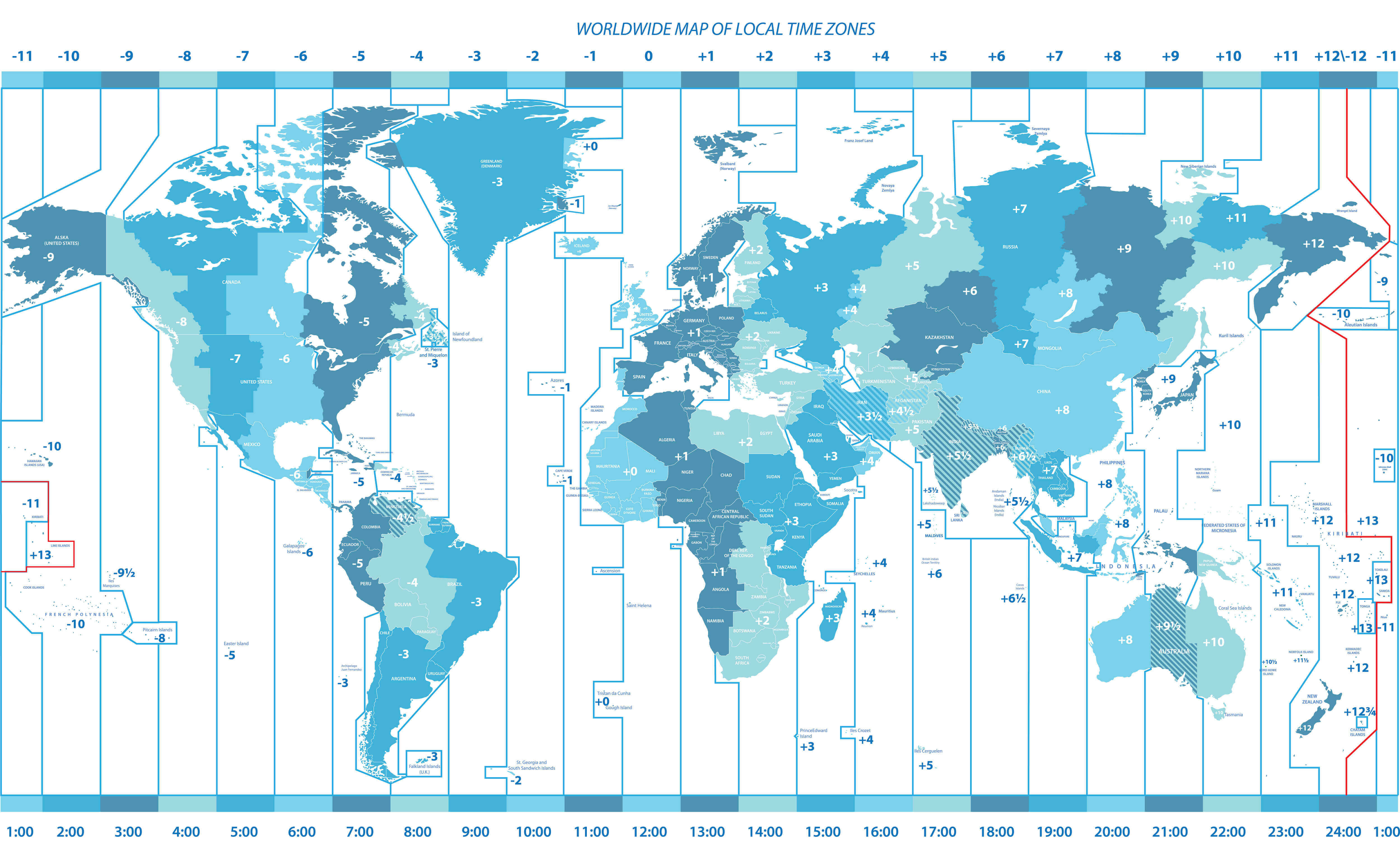 World time zones map with US	