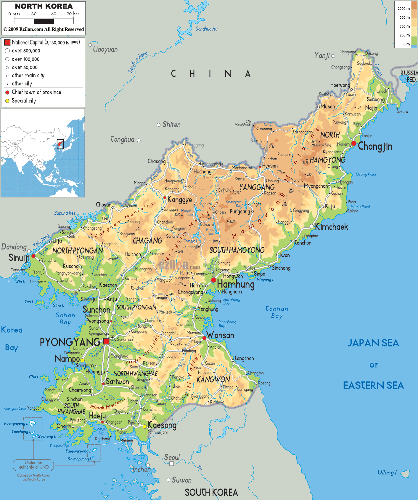 north korea physical map