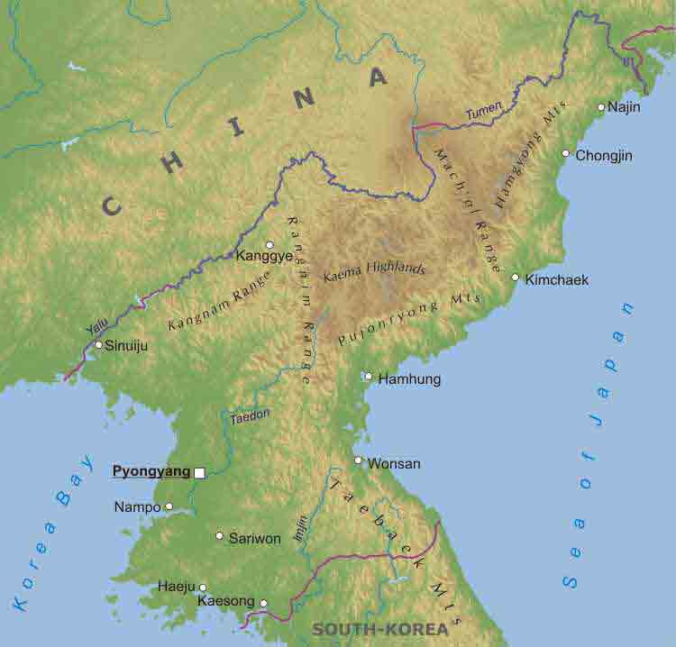 physical map of north korea