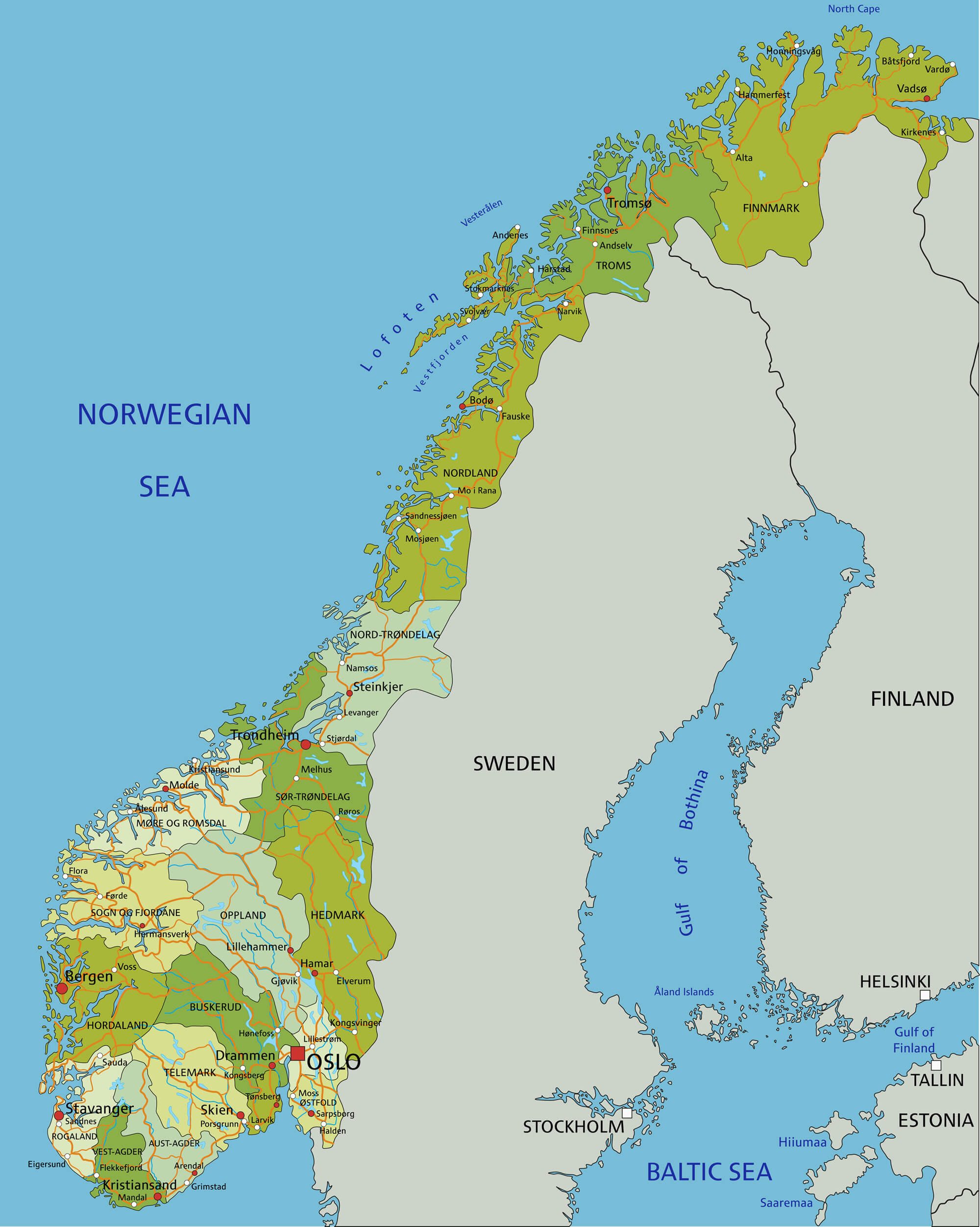 political map of Norway