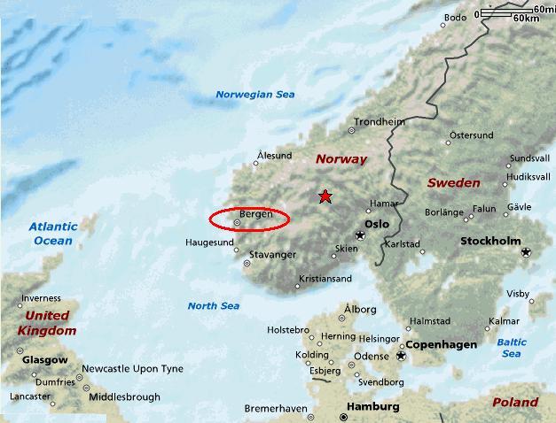Bergen location map norway