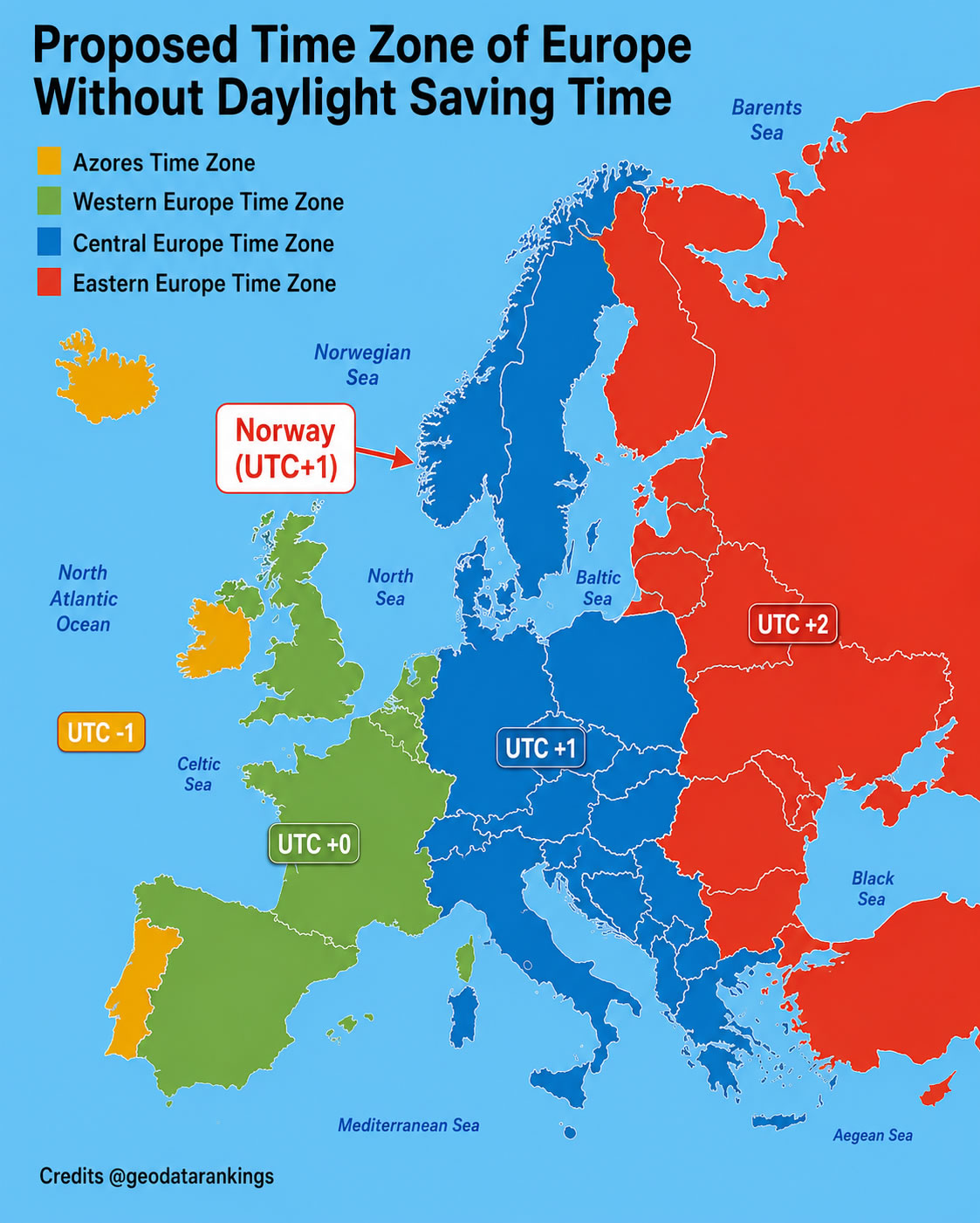 Europe time zones without daylight saving time map