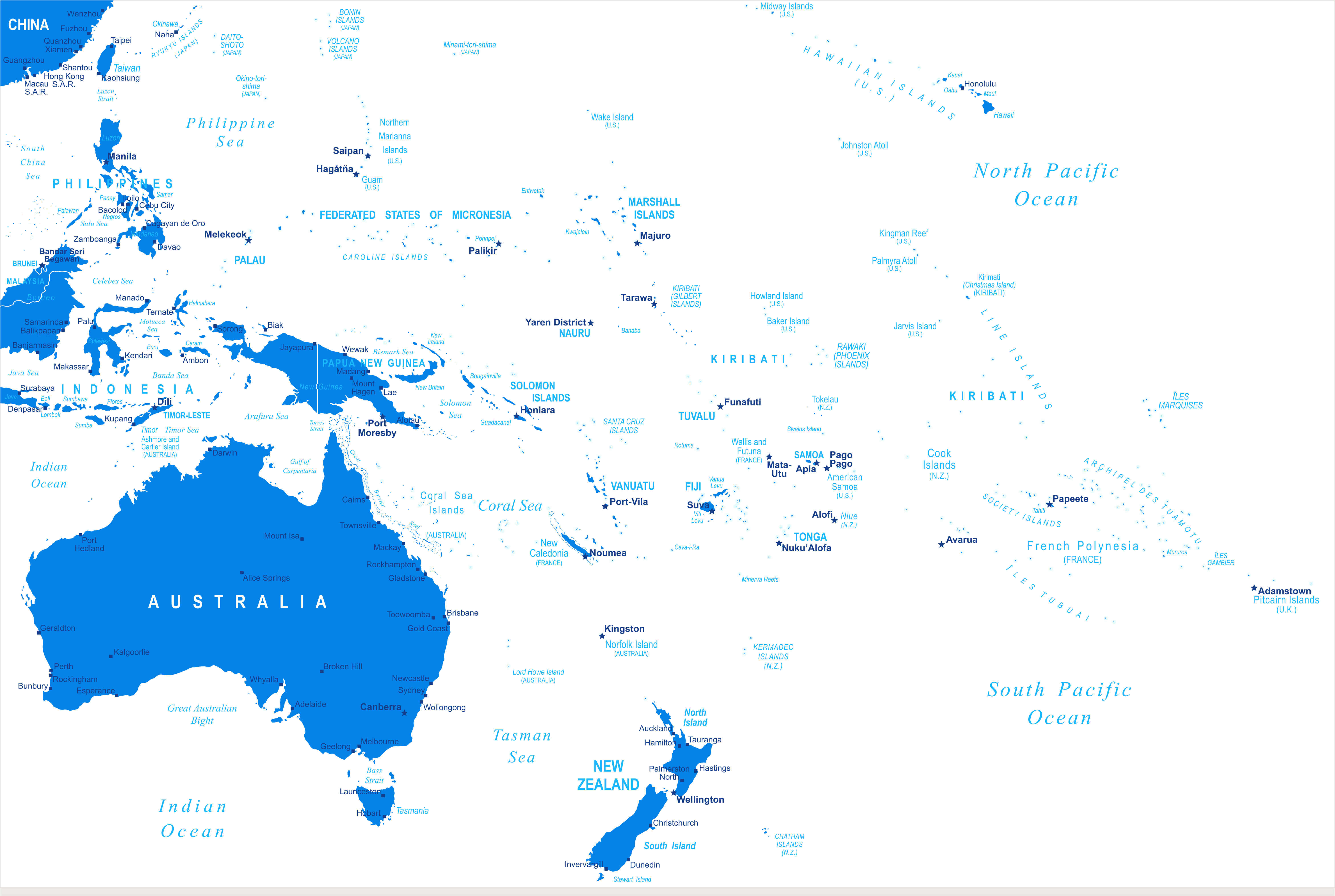 Australia & Oceania Blue Gradient Map
