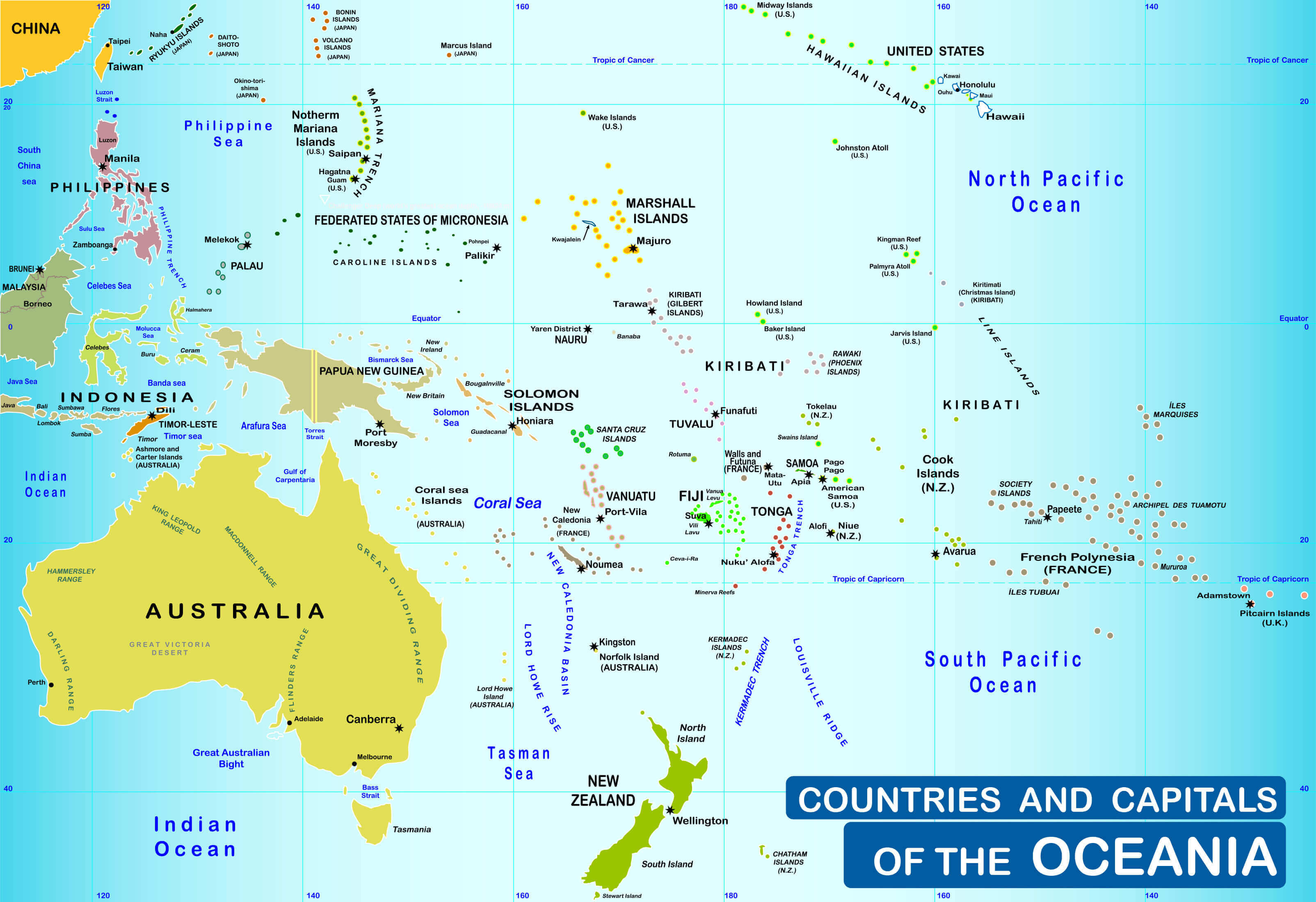 Countries Map of Oceania