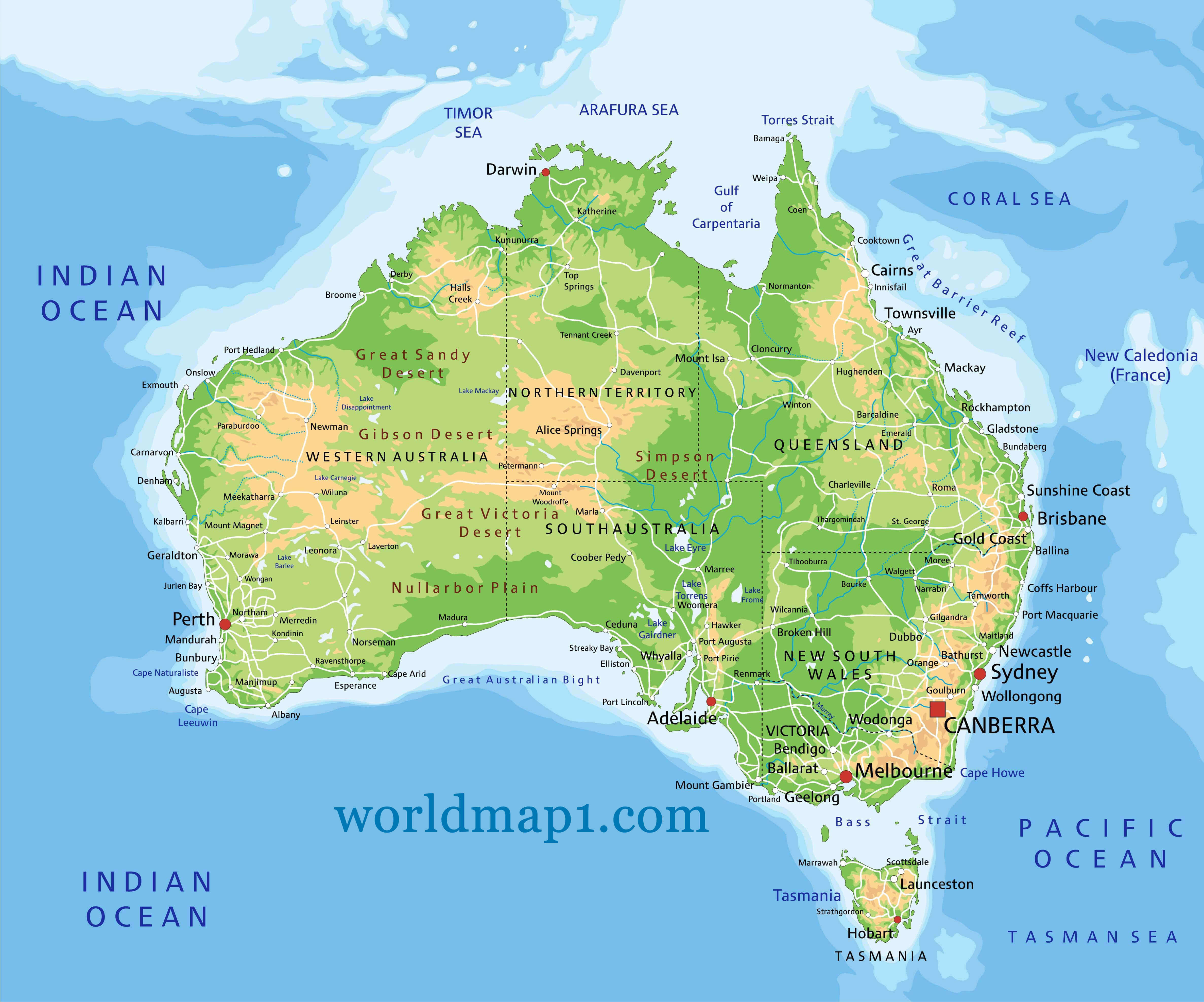 Oceania and Physical Map of Australia