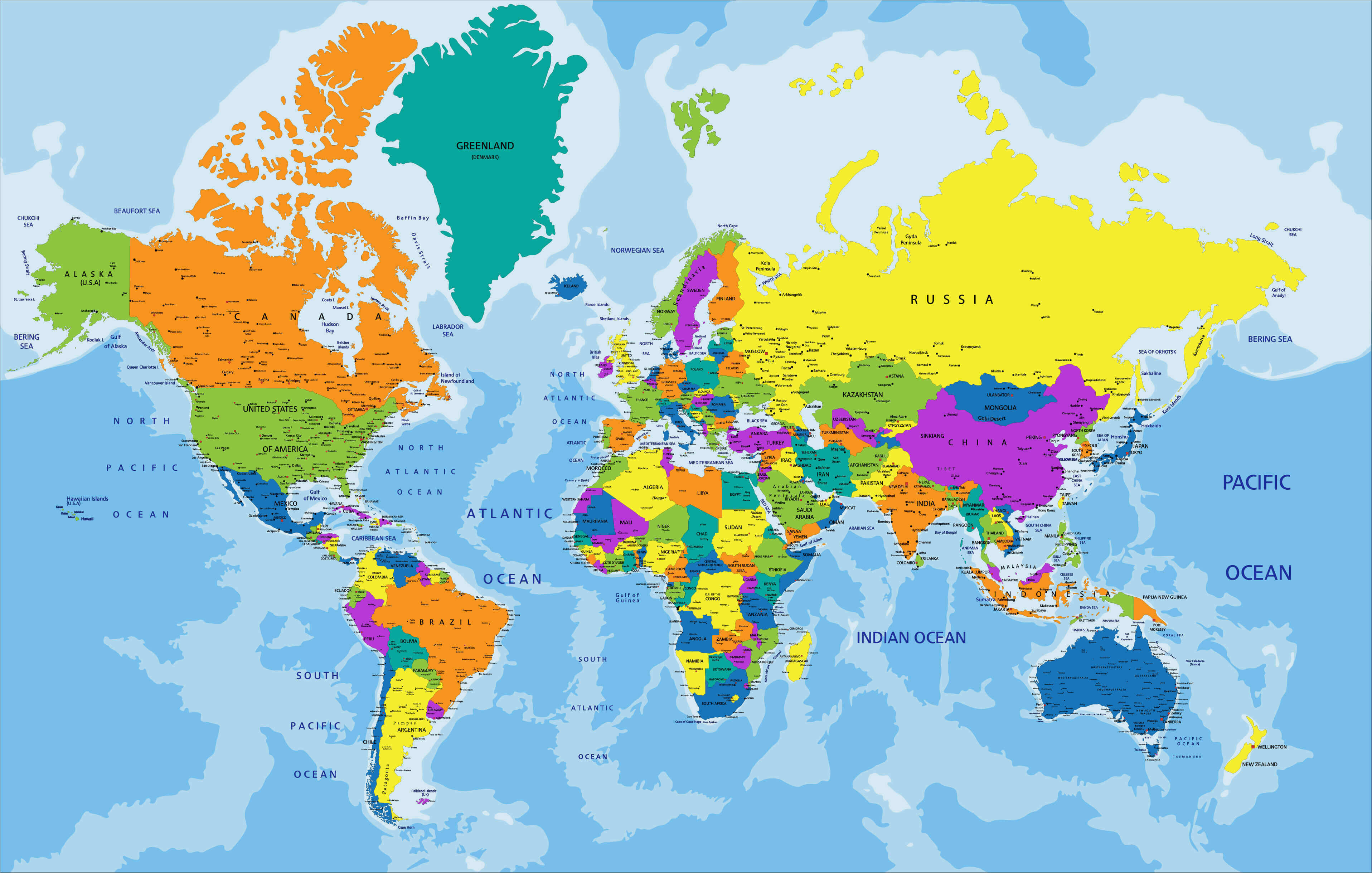 World Countries Political Map and Oceania.