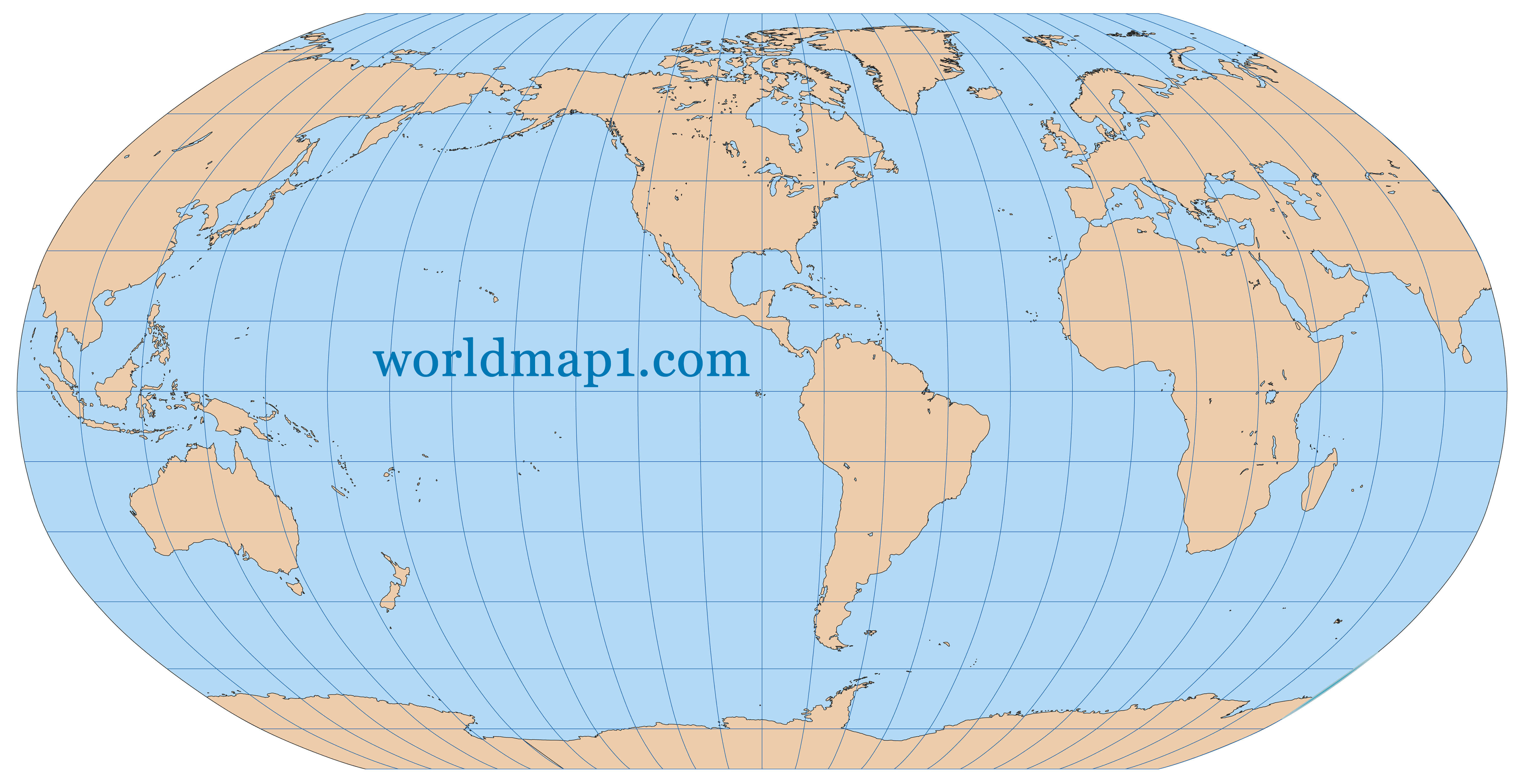 World Oceania Map Centered in the American Continent