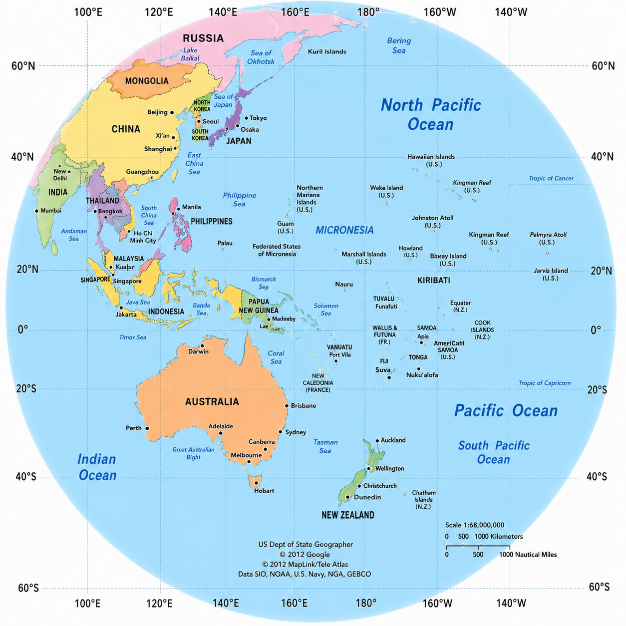 Oceania asia pacific regional map