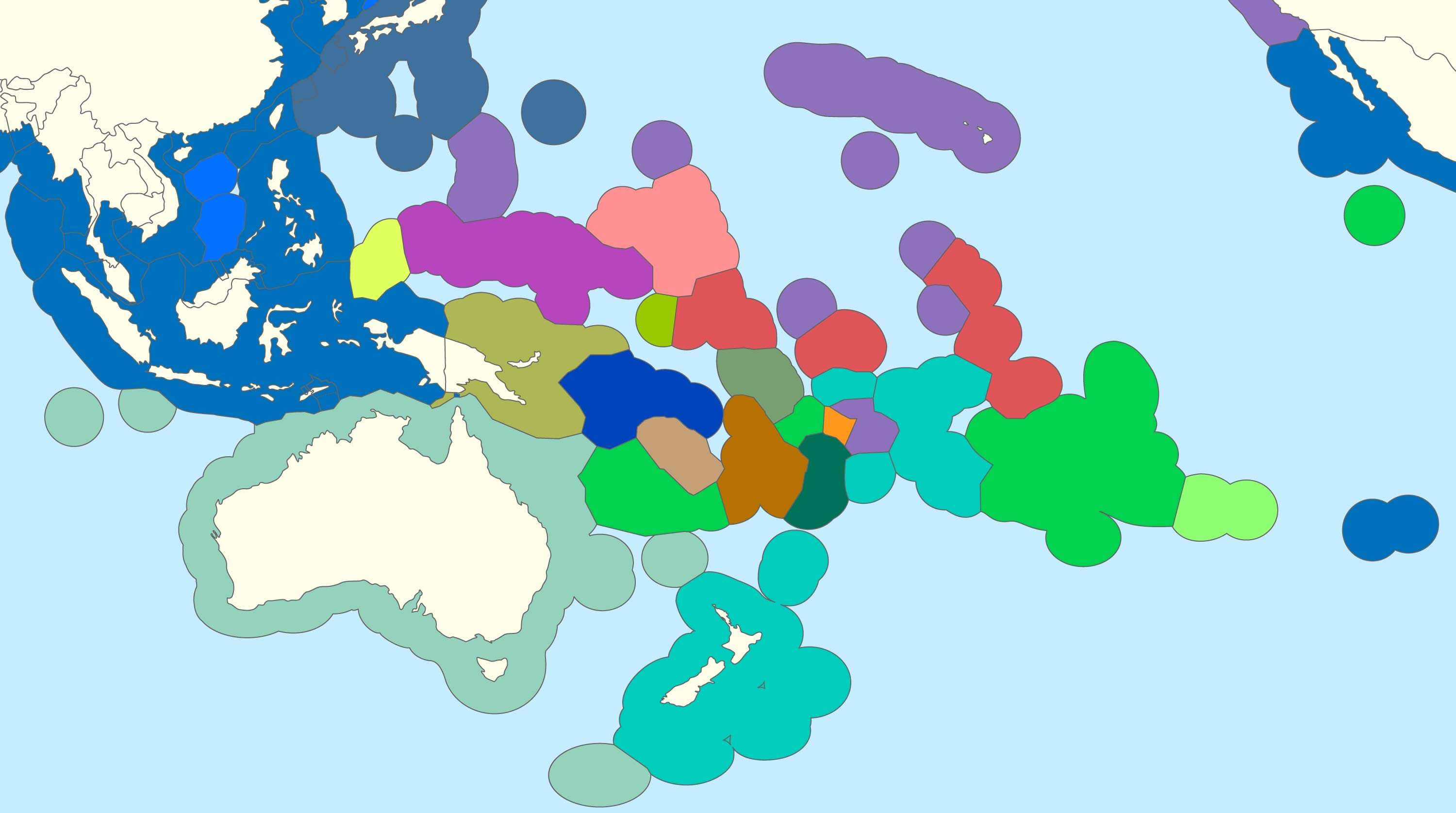 Oceania exclusive economic zones map with pacific