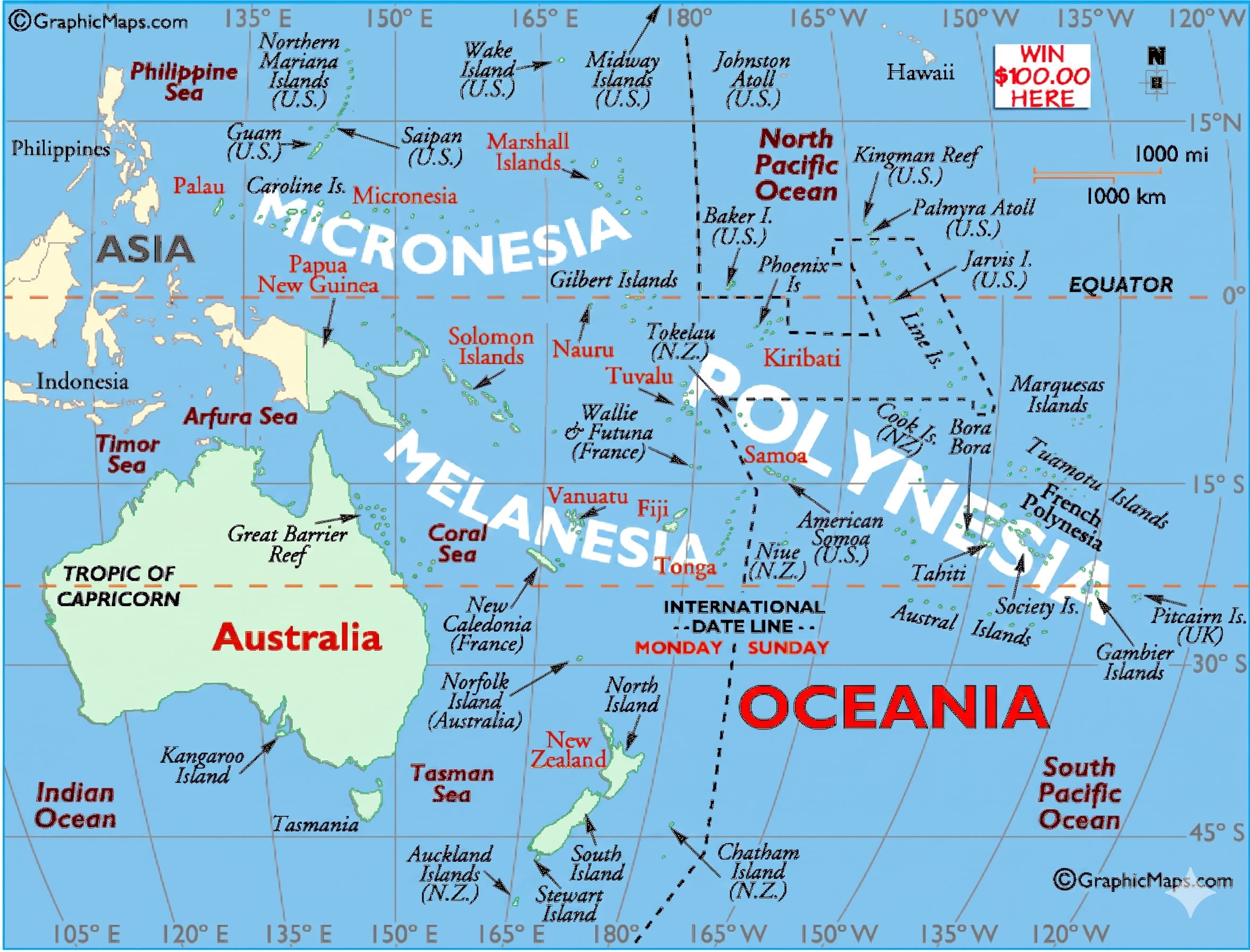 Oceania Island groups geographic map