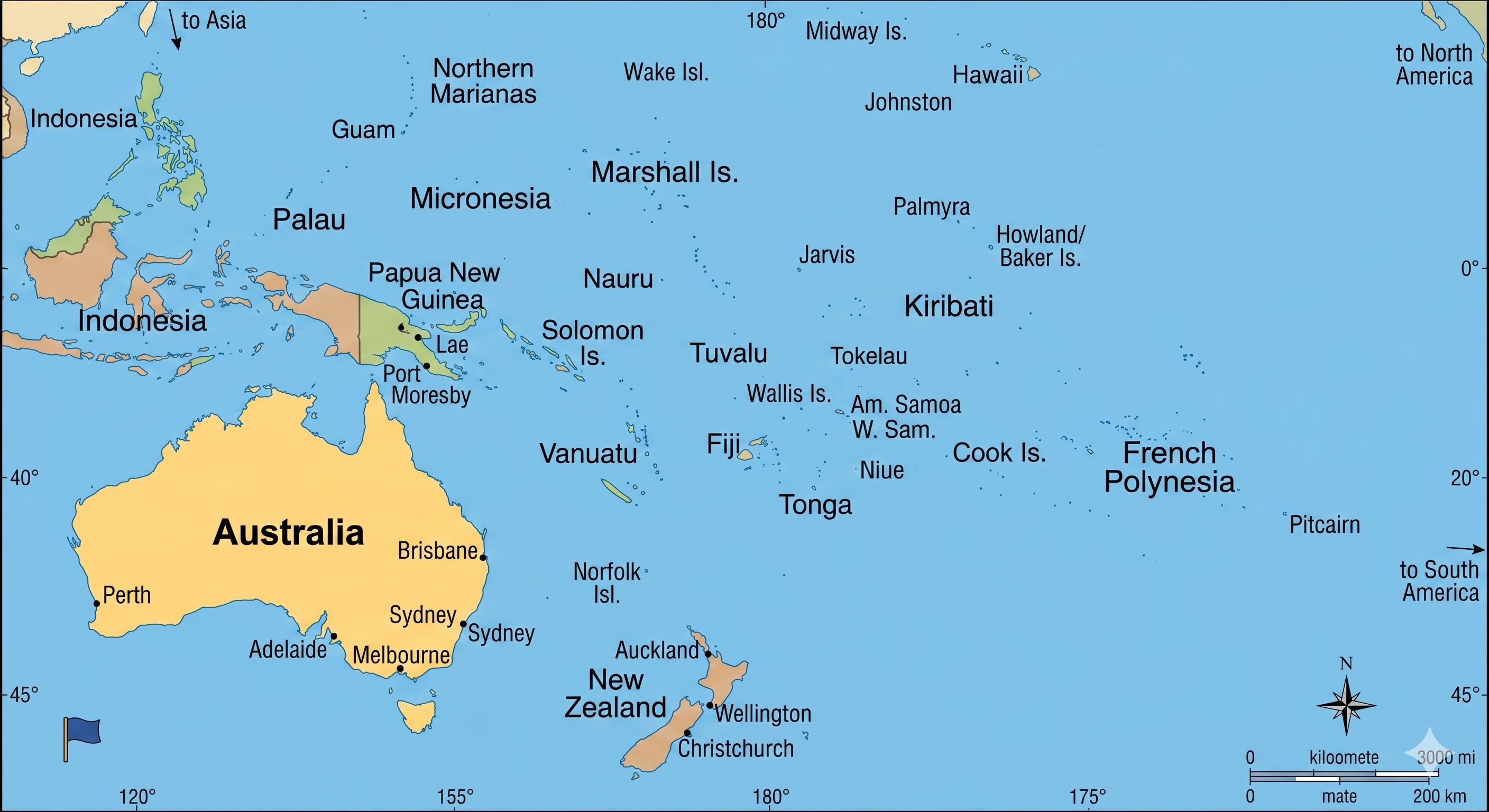Oceania map with Australia highlighted