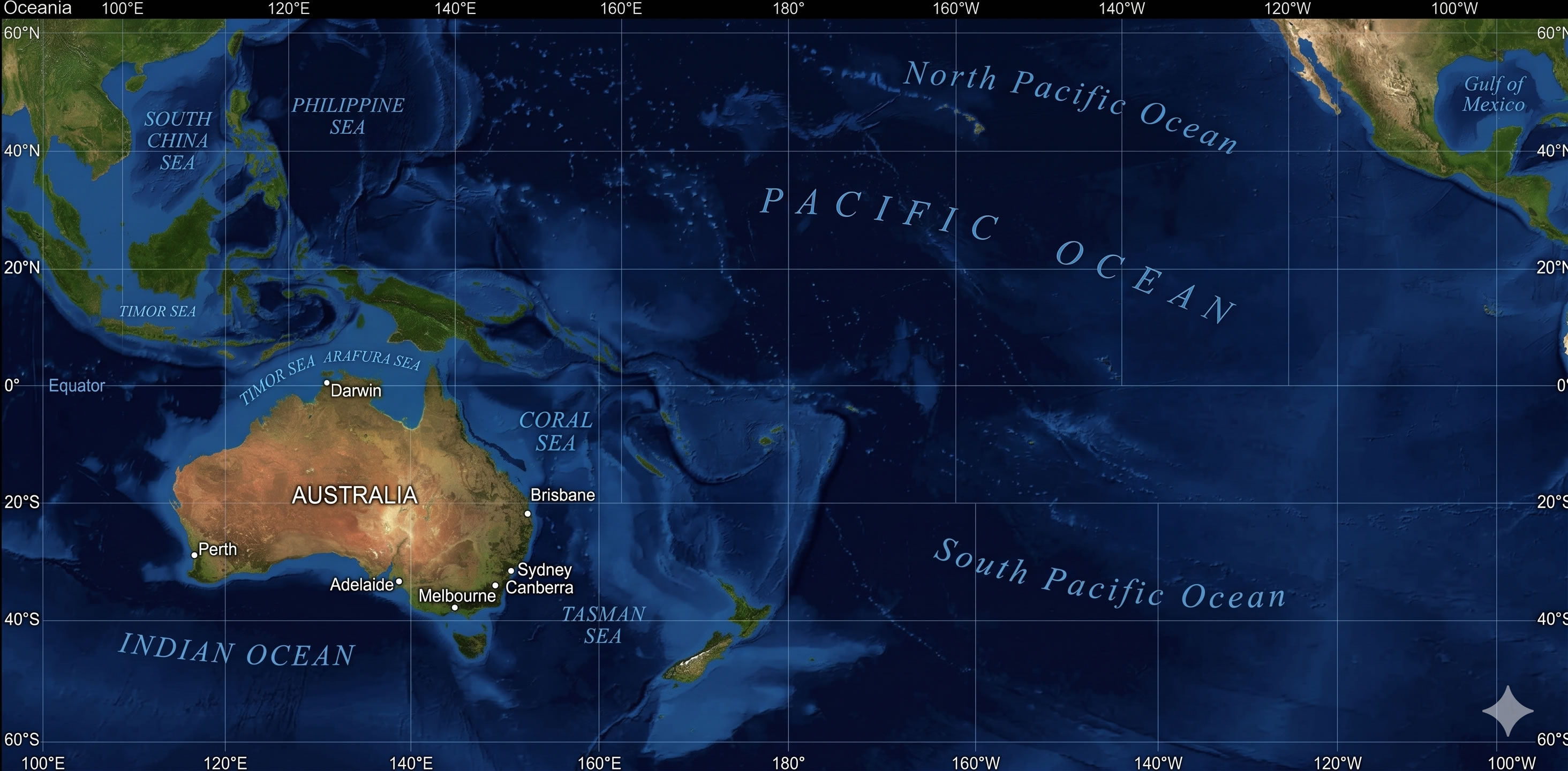 Oceania satellite relief map