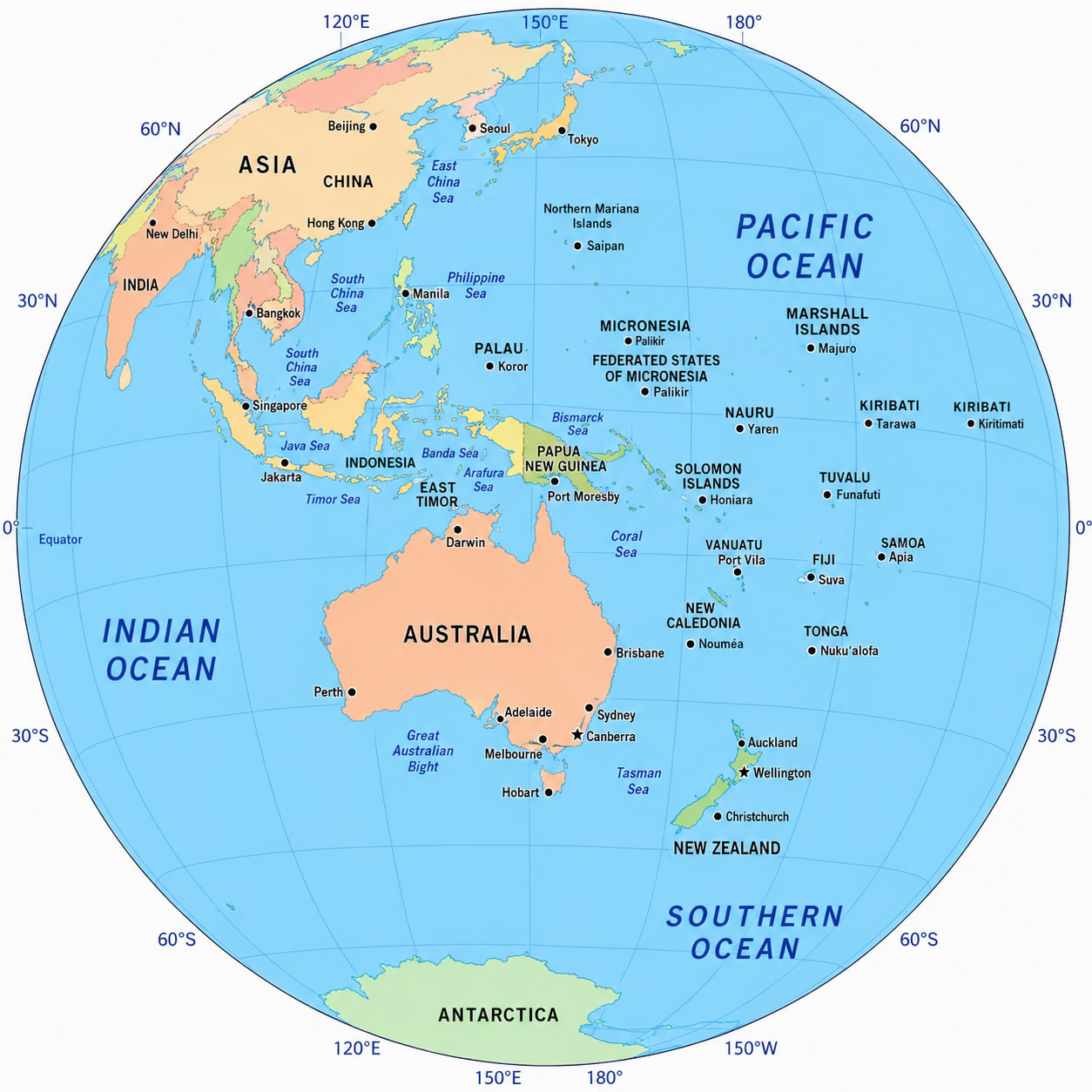 Pacific Ocean Oceania globe map