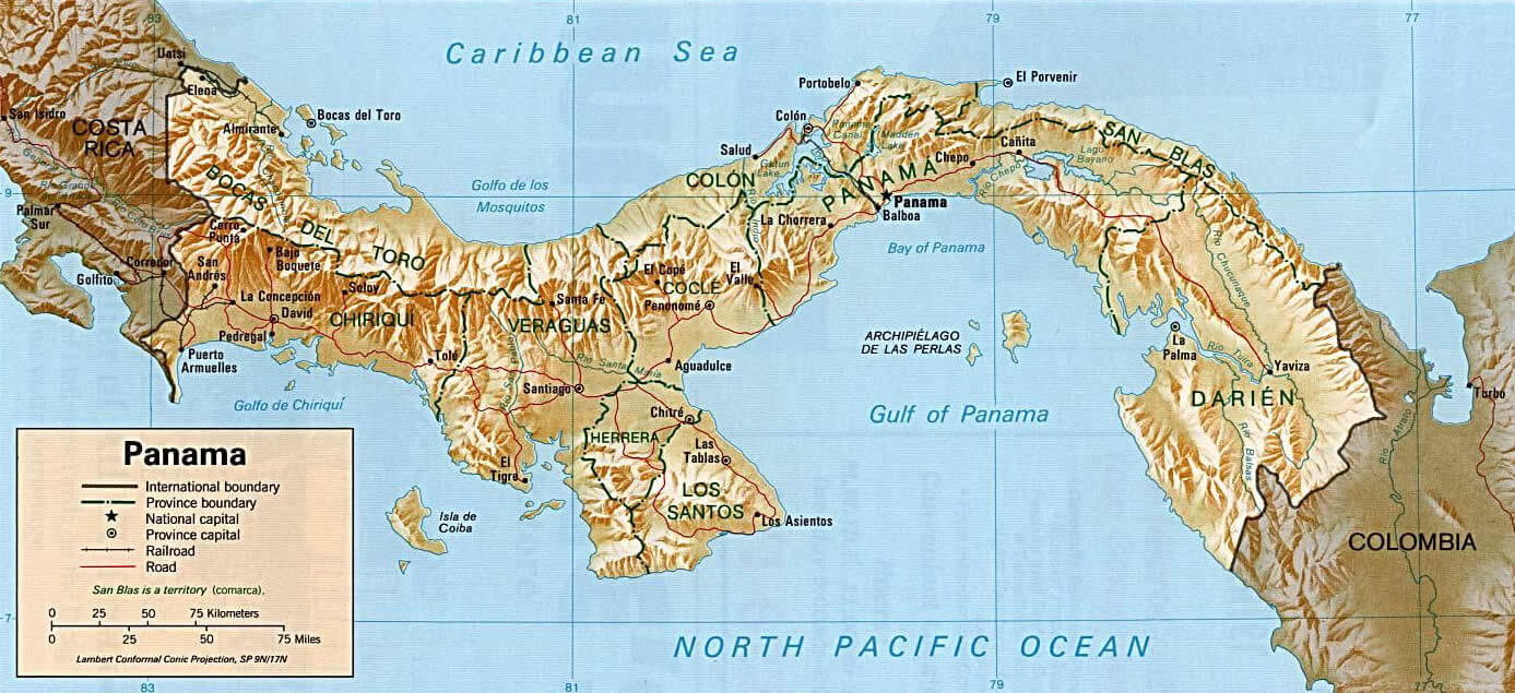 Panama Physical Map 1995