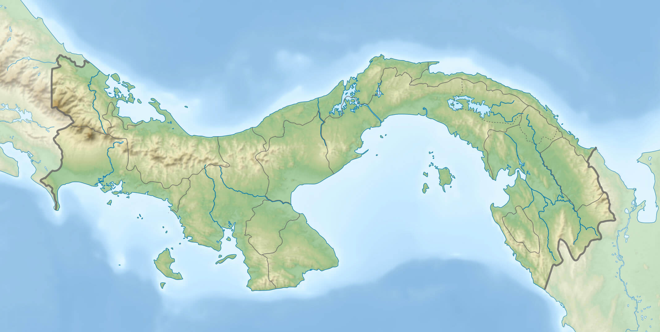 Physical Country Map of Panama