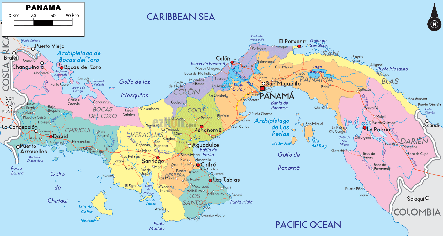 Political Map of Panama Caribbean Sea