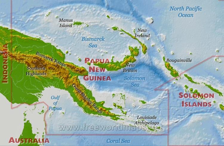 Остров новая гвинея на карте океанов. Papua New Guinea на карте. Новая Гвинея рельеф. Папуа новая Гвинея на карте. Папуа новая Гвинея физическая карта.