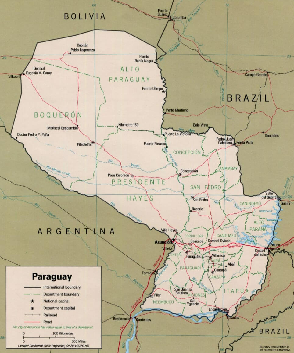 Paraguay Political Map 1998