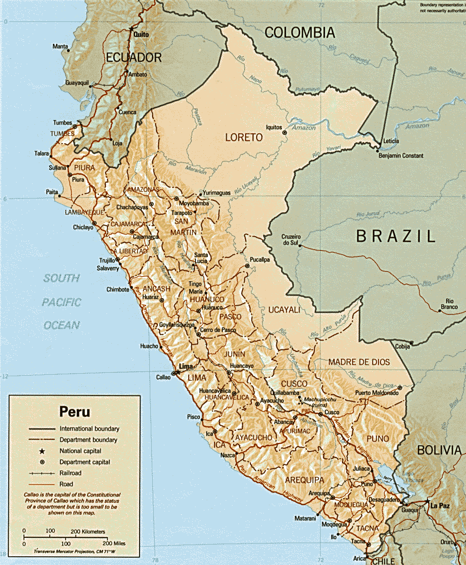 Peru Shaded Relief Map 1991