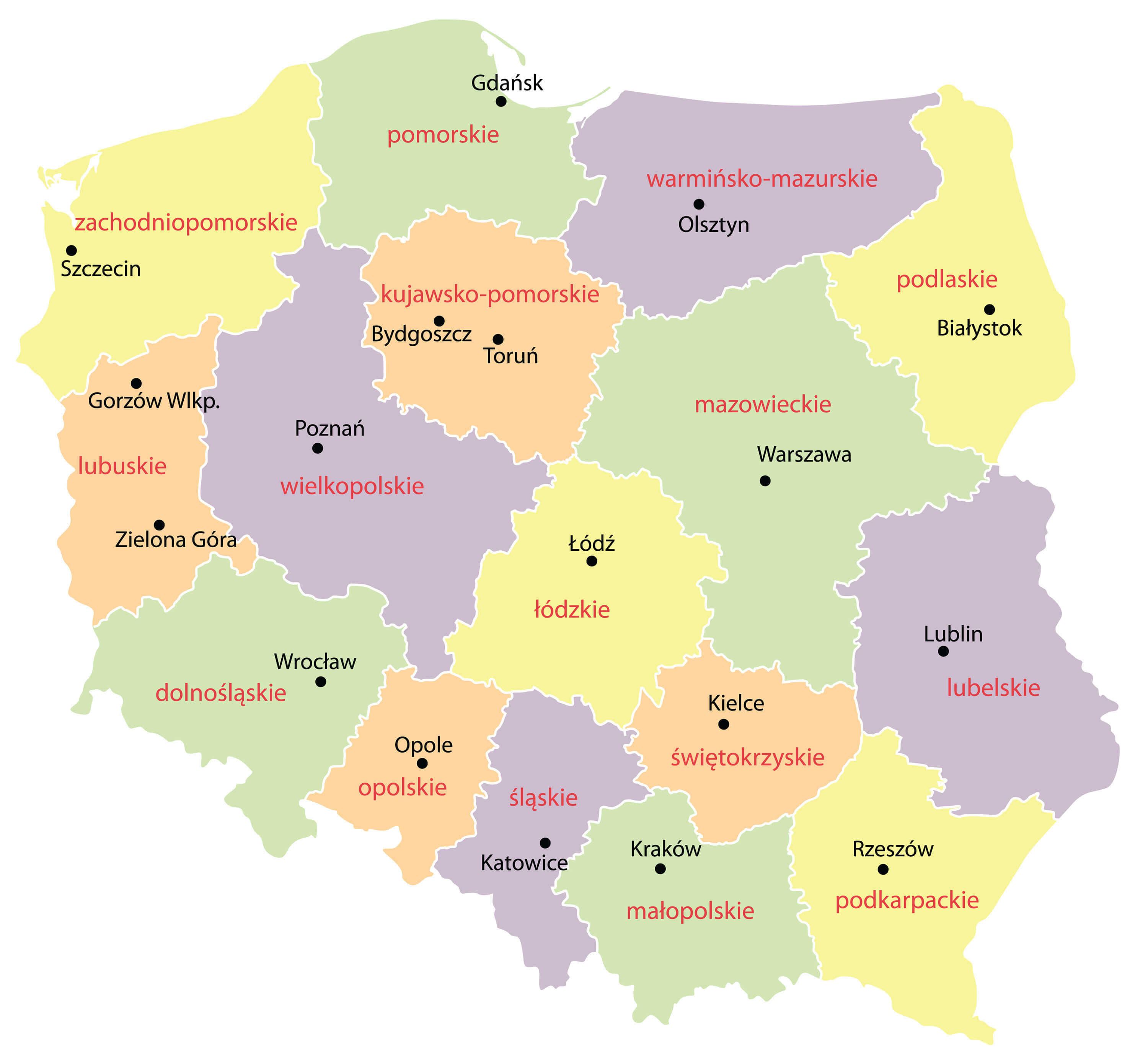 Map of Poland with voivodships