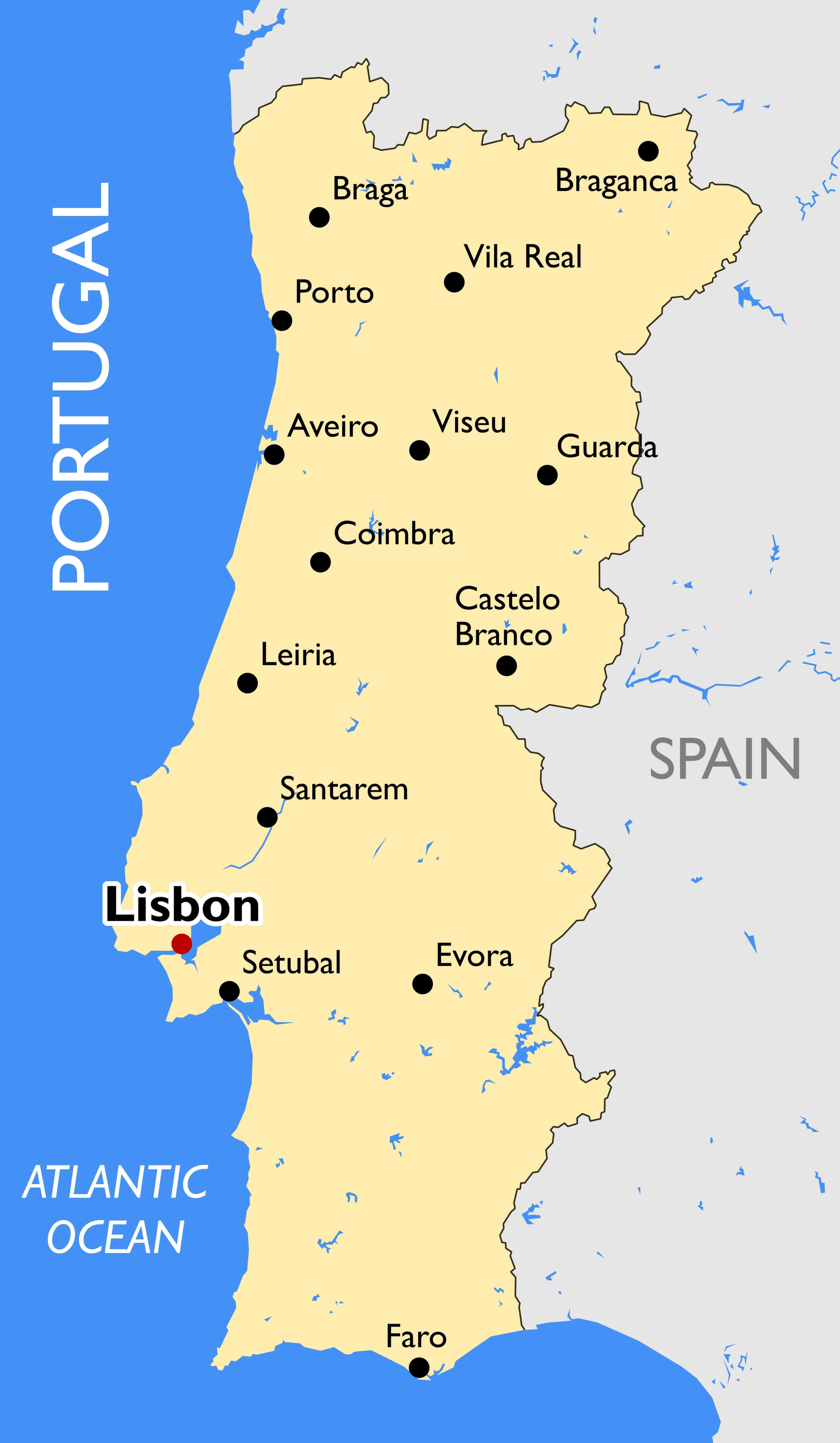Portugal Map With Major Cities