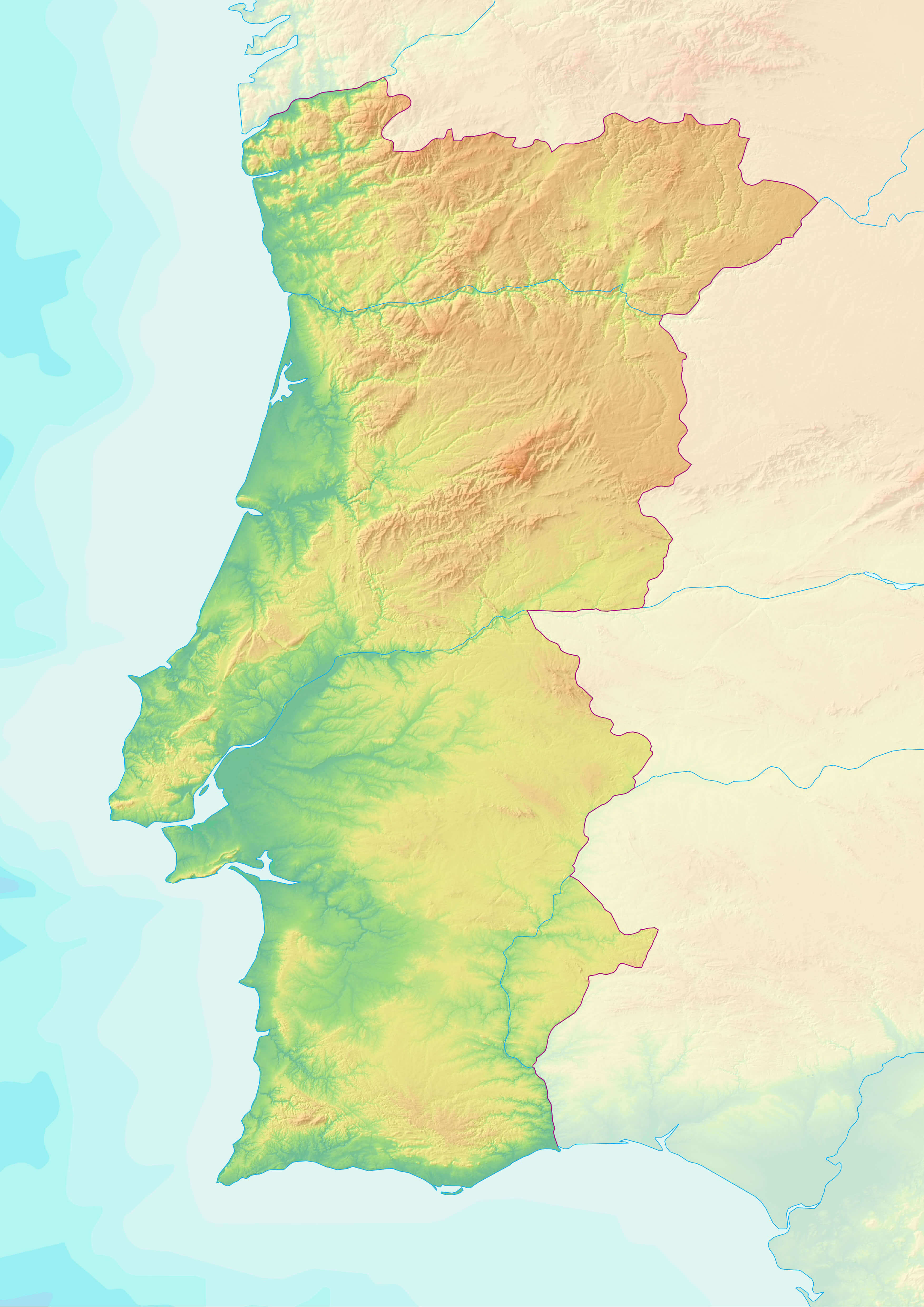 Topographic map of Portugal