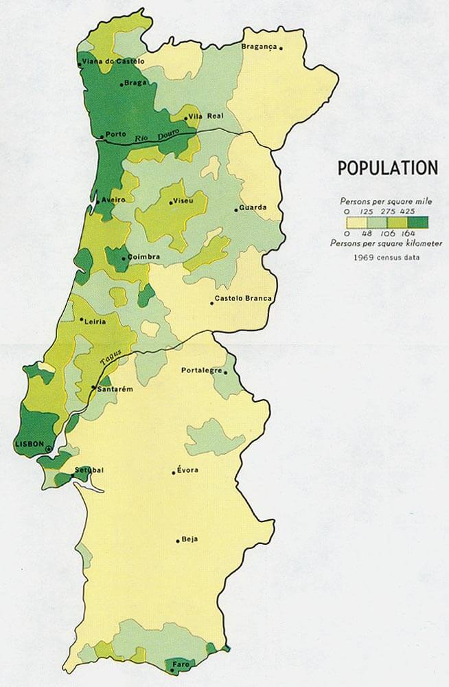 Portugal Population Density Map