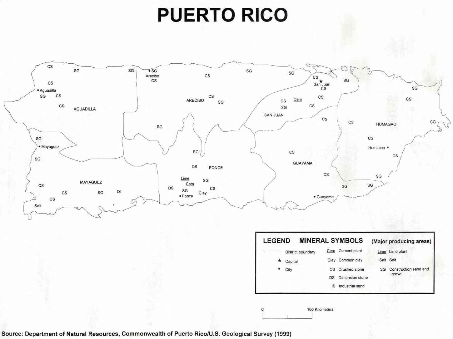 Puerto Rico Minerals Map 1999