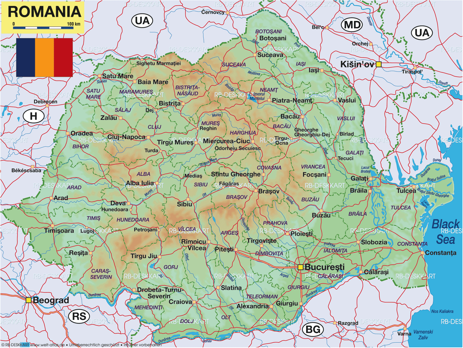 romania physical map Galati