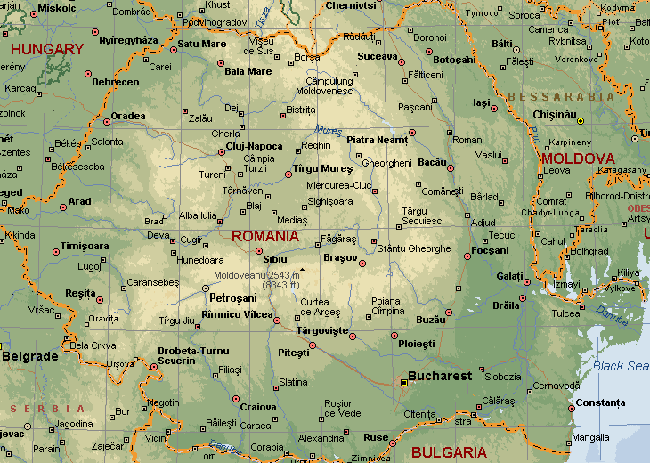 physical map of romania