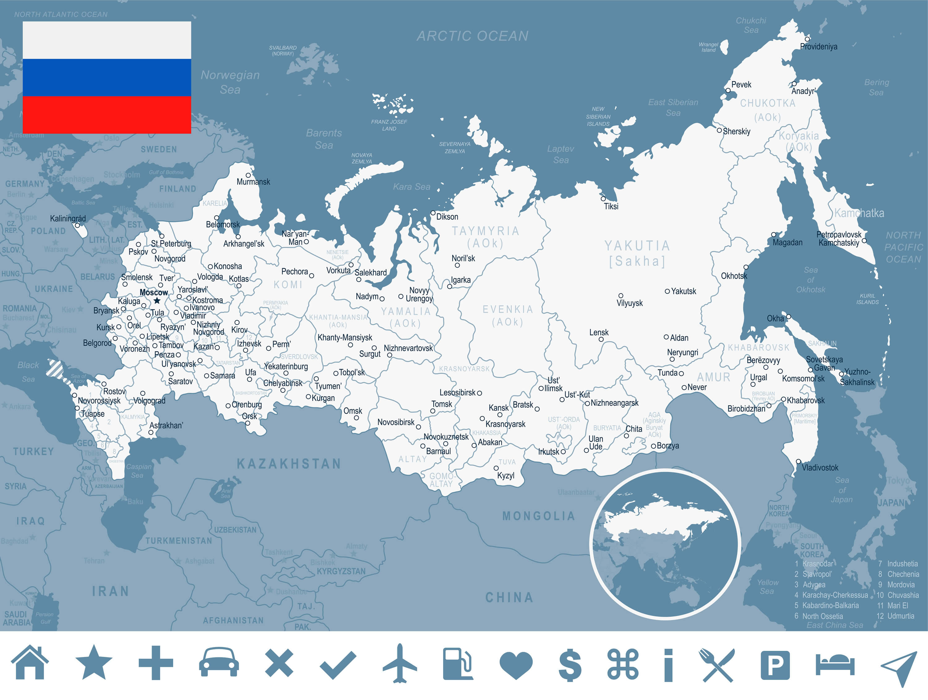 Russia Map with Flag