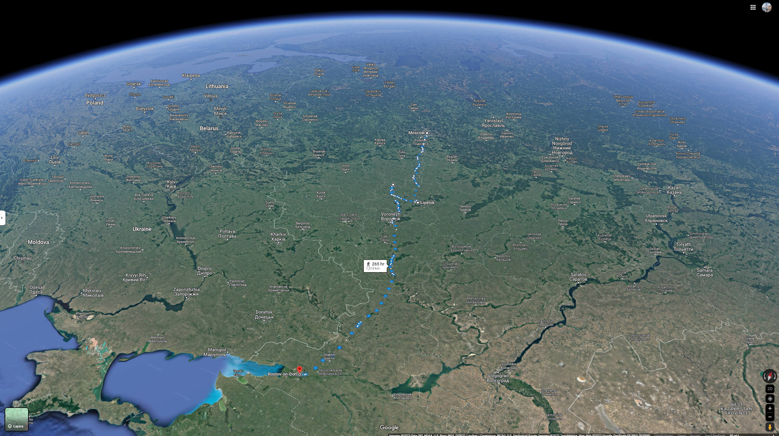 Lipetsk on Russia Satellite Map
