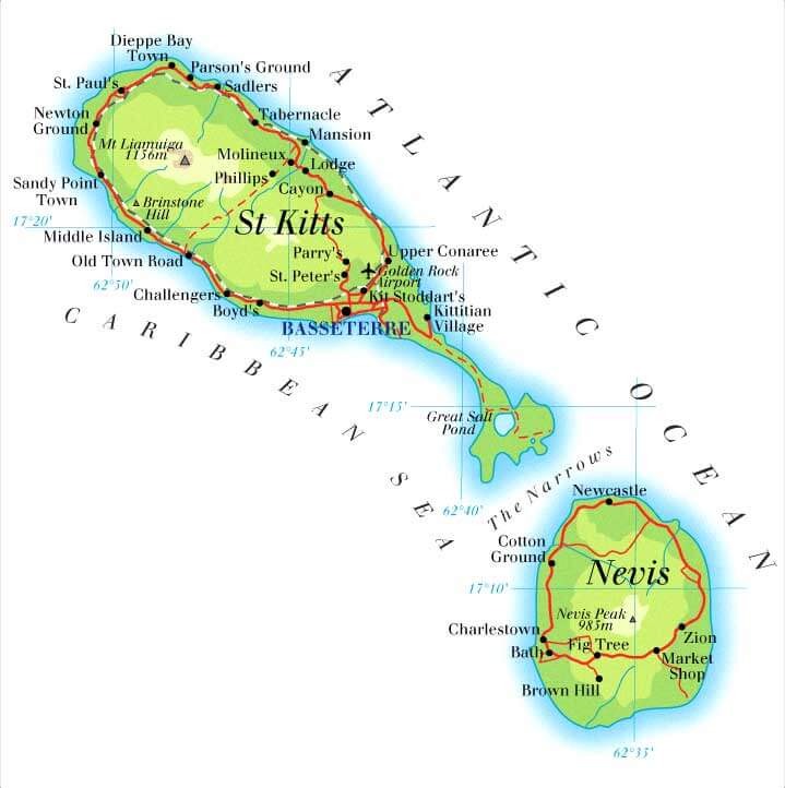 MAP SAINT KITTS AND NEV