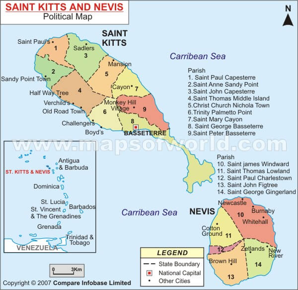 st kitts and nevis political map