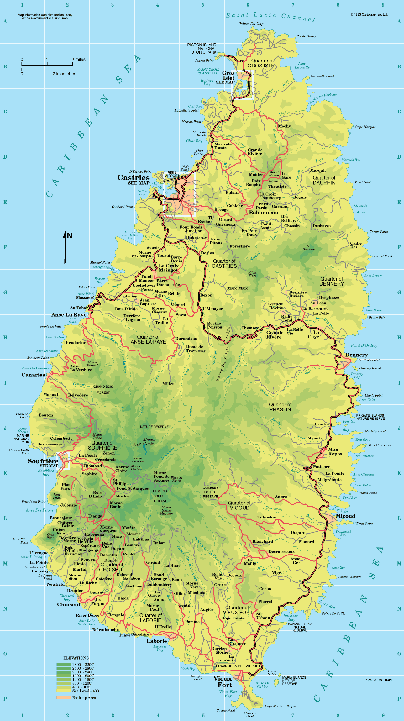 st lucia island map