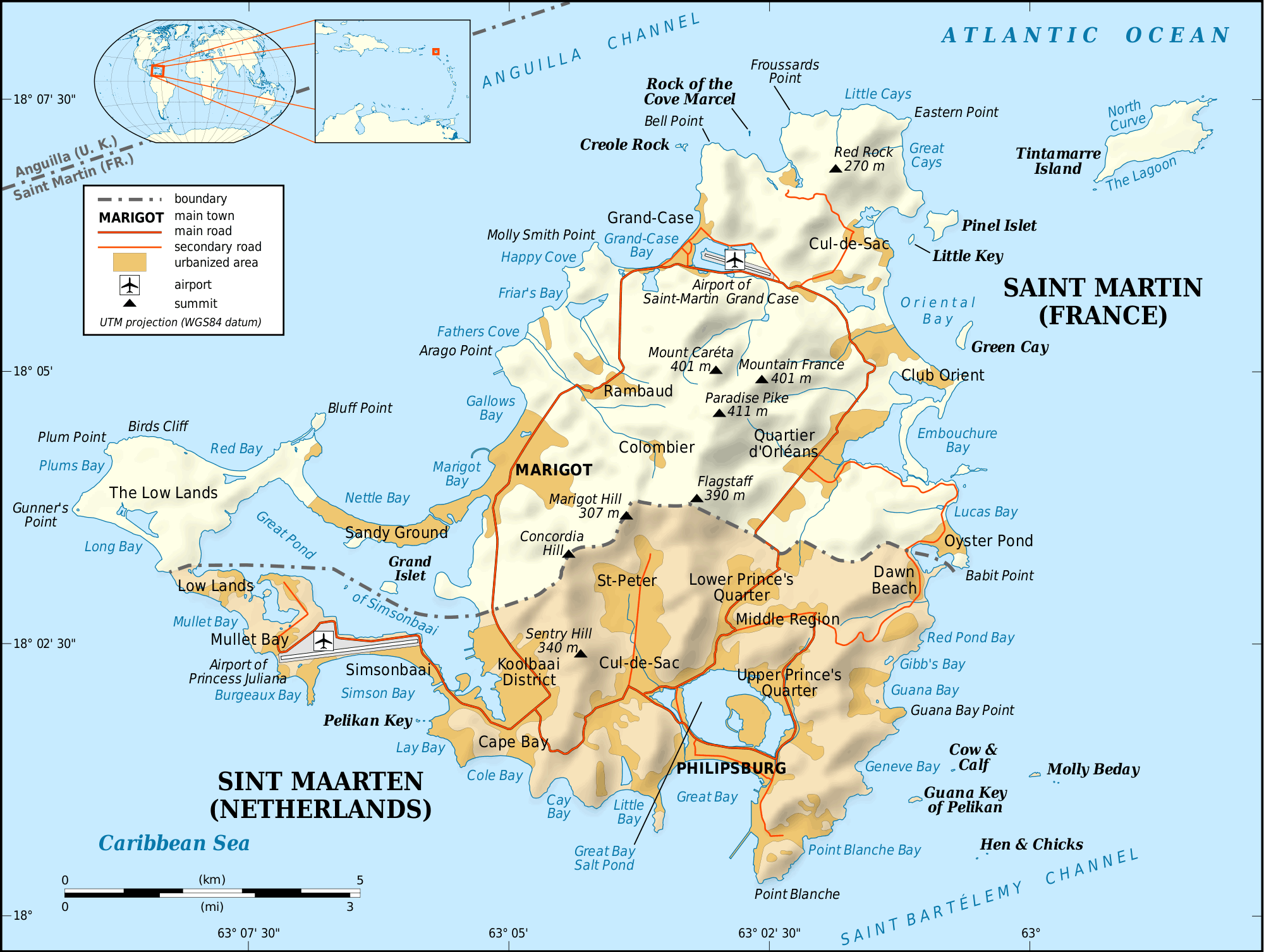 physical map of saint martin island