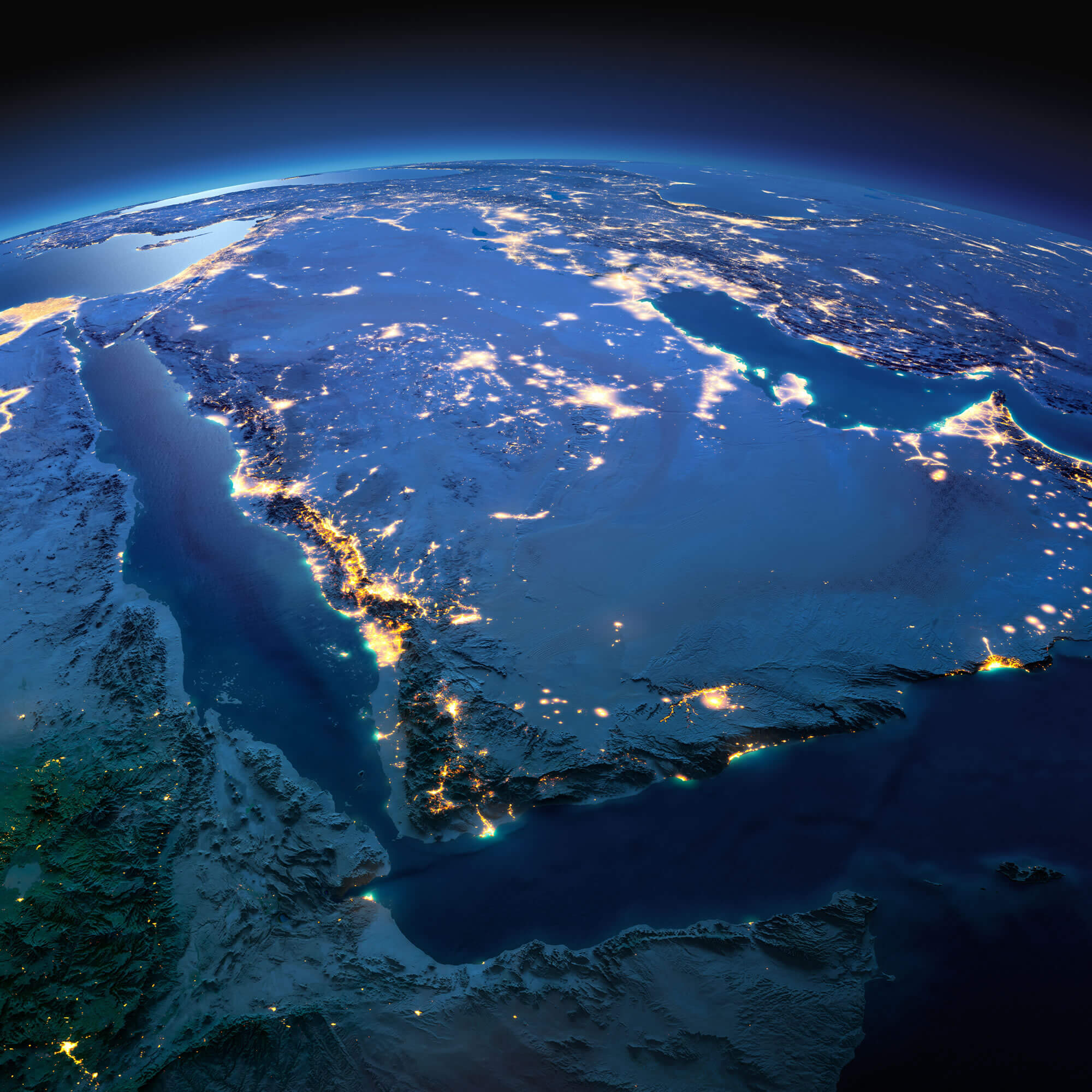 Saudi Arabia Satellite Map in Night