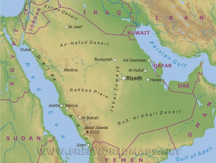 physical map of saudi arabia