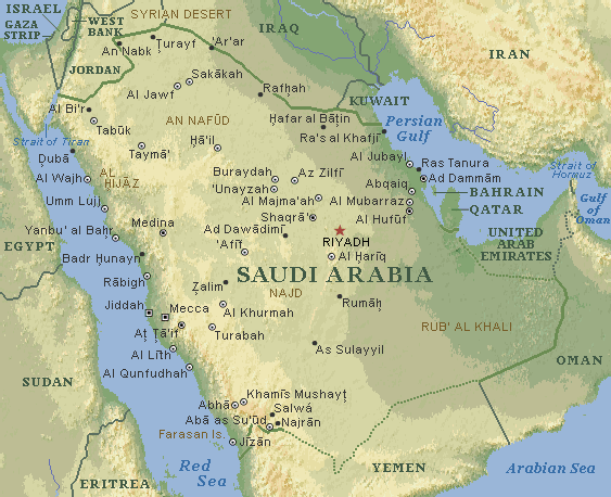 saudi arabia map physical map