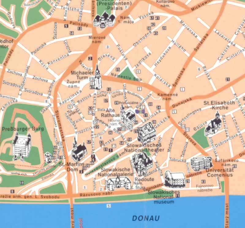 downtown map of Bratislava
