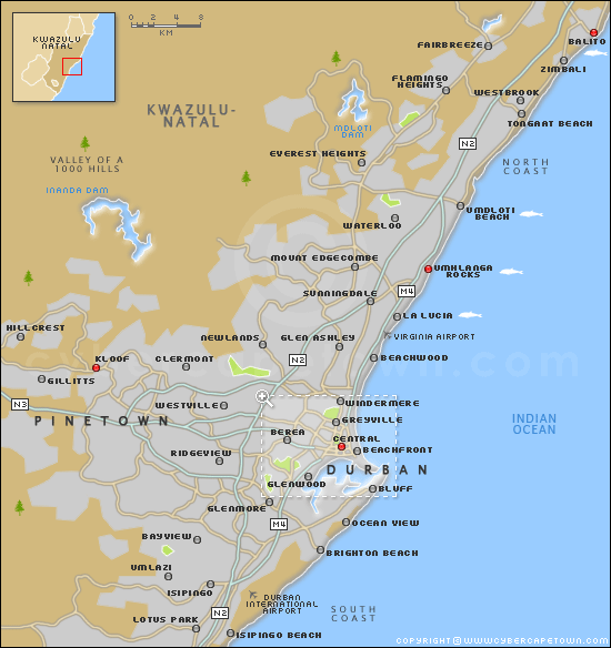 durban metropolitan area map