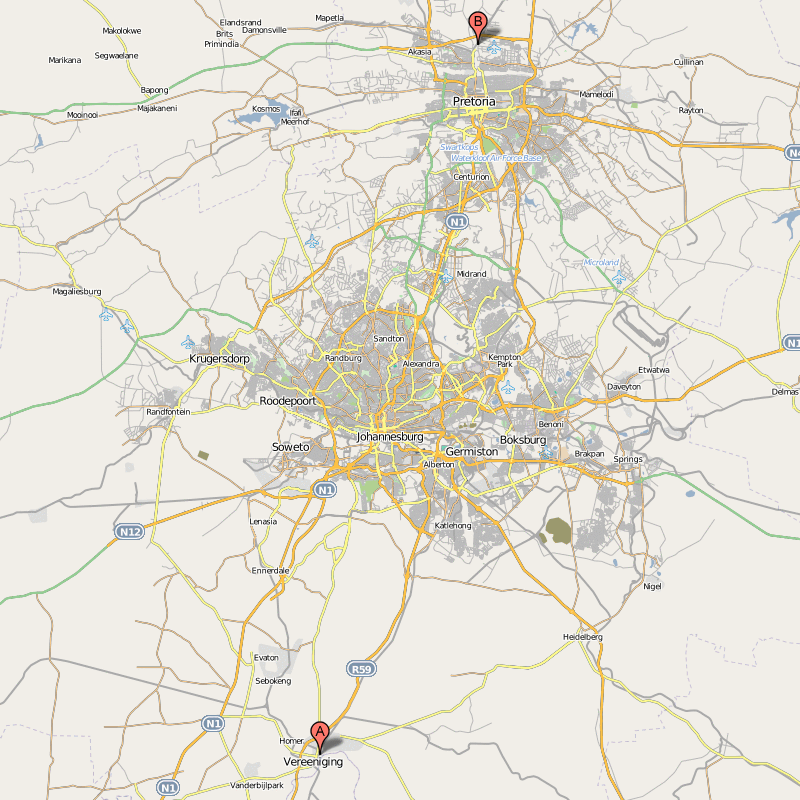 Vereeniging johannesburg map