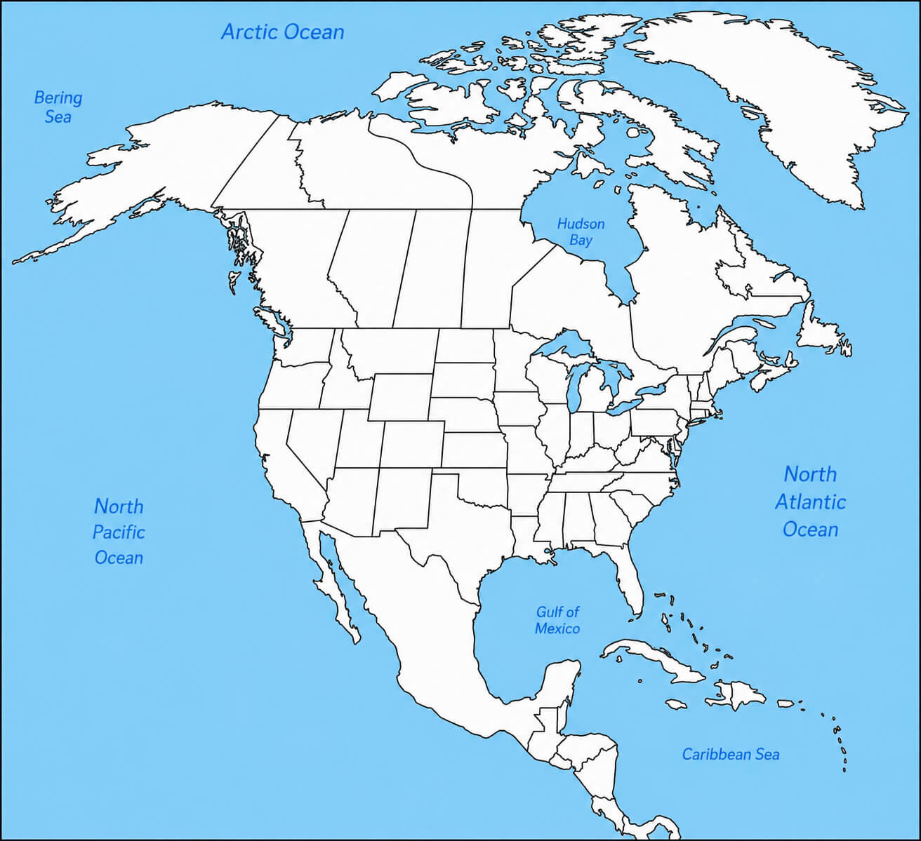 North America blank political map